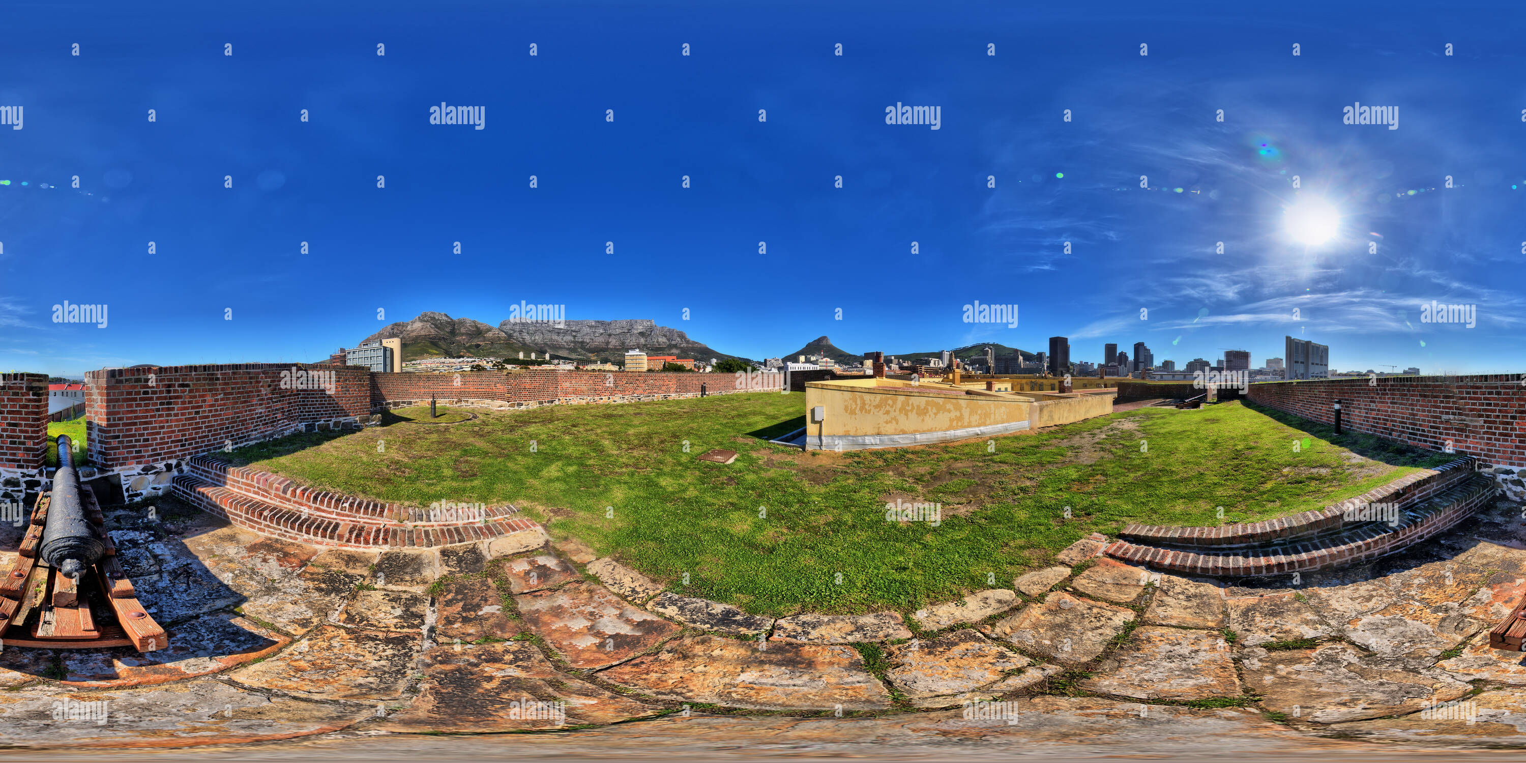 Vue panoramique à 360° de Château de Bonne Espérance, Cape Town, Afrique du Sud, le nord-est de la position des armes à feu