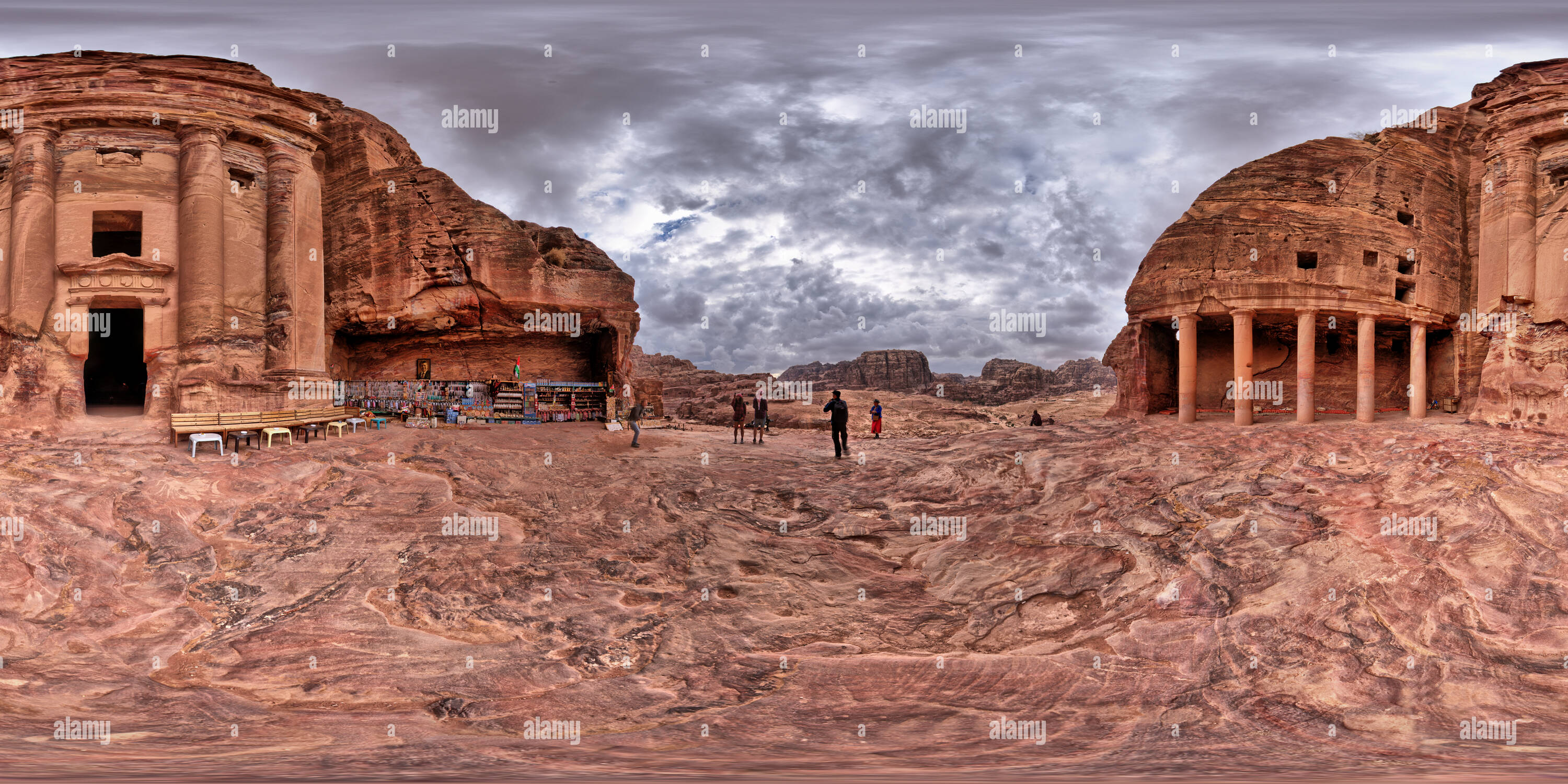 Vue panoramique à 360° de Le palais de justice à Petra, Wadi Musa, Jordan