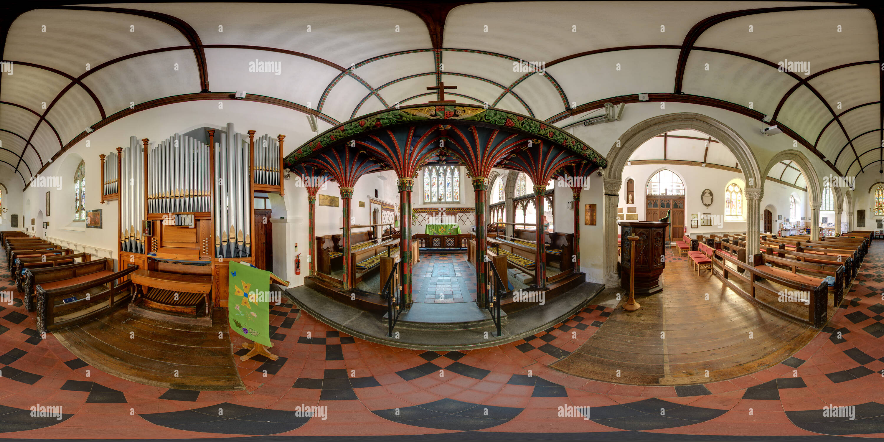 Vue panoramique à 360° de Le Chœur, l'église St Mawgan, Cornwall