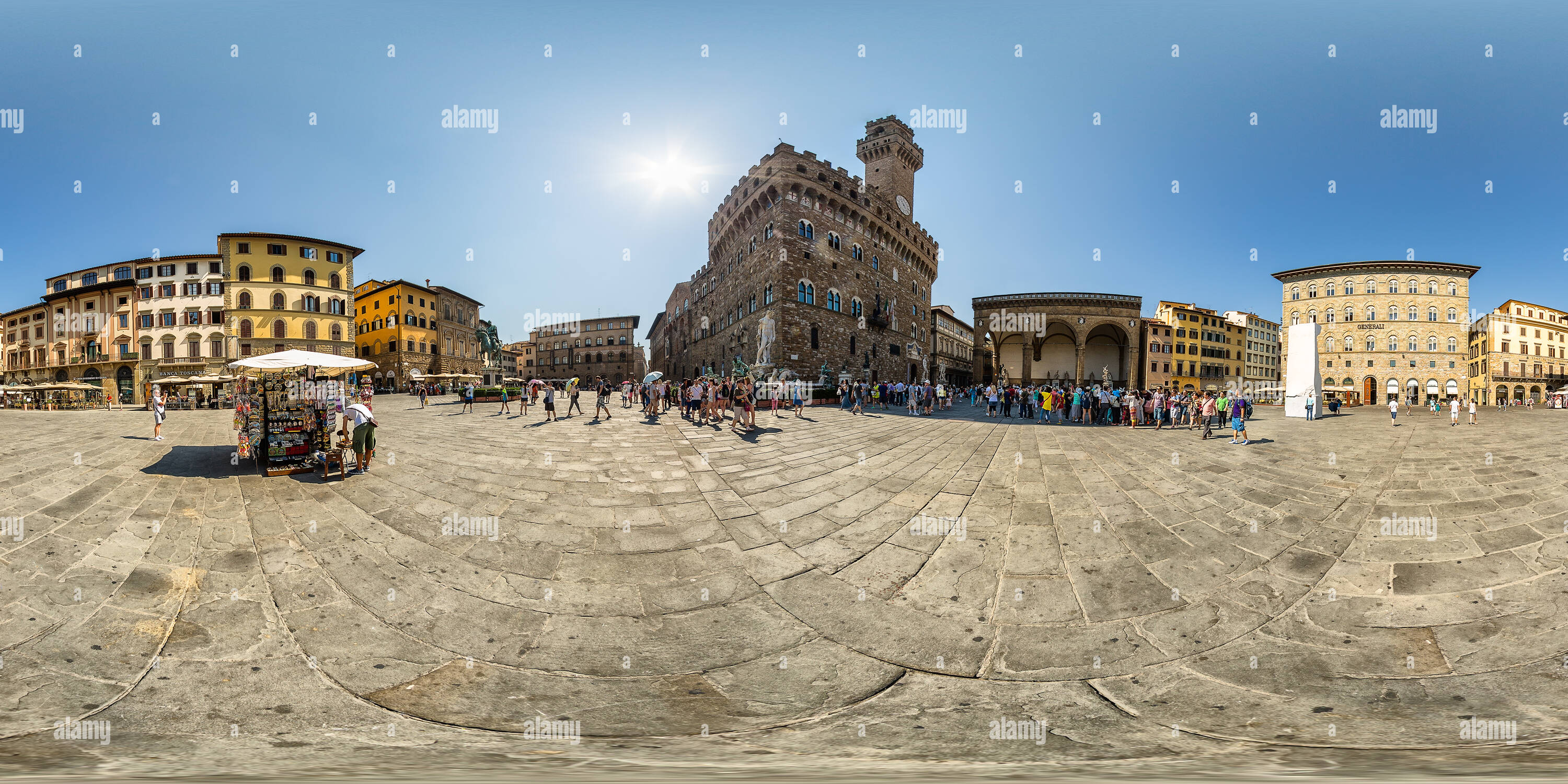 Vue panoramique à 360° de La Piazza della Signoria. Firenze.