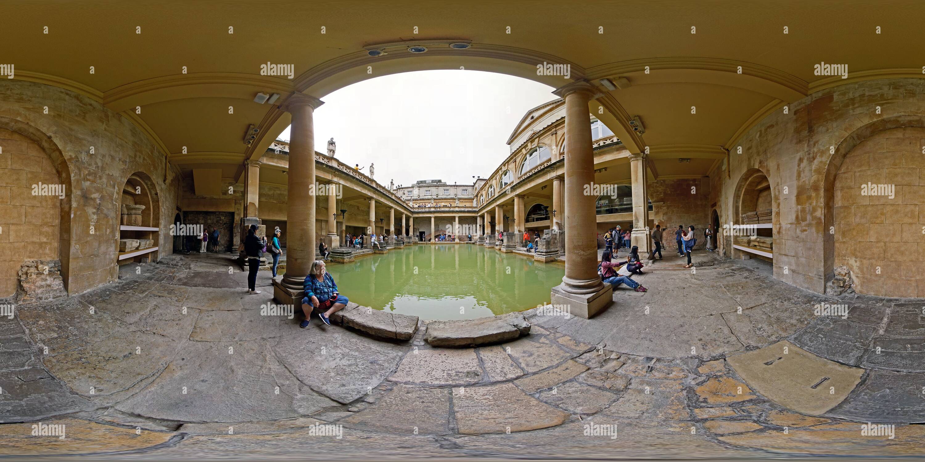 Vue panoramique à 360° de Baignoire, Aquae Sulis, bain romain, vue 4