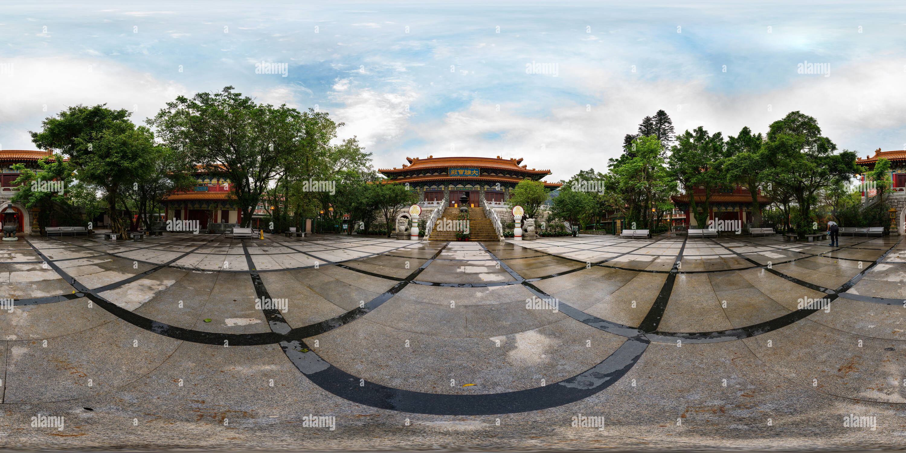 Vue panoramique à 360° de Monastère Po Lin à Lantau Island