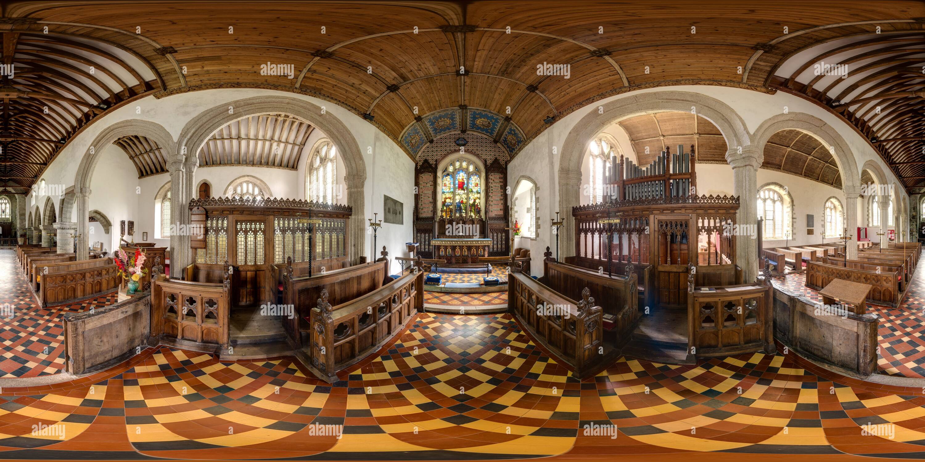 Vue panoramique à 360° de Petherwin nord, le Chœur de l'Église