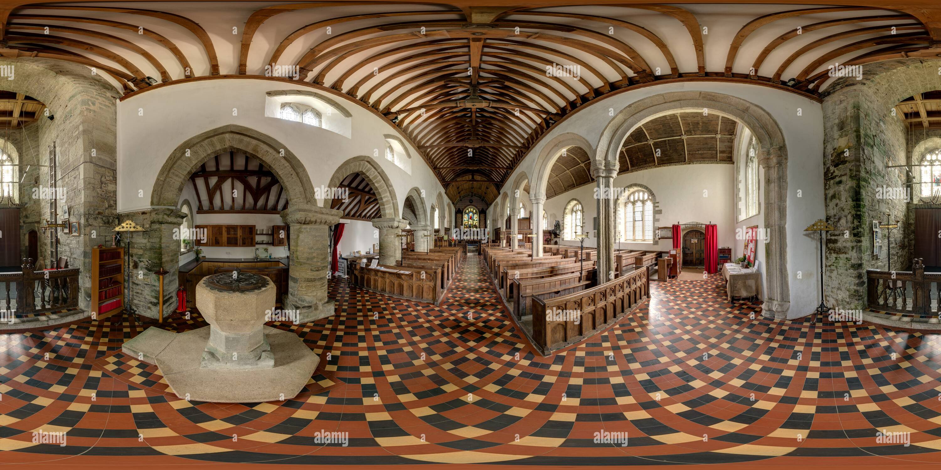 Vue panoramique à 360° de Au nord, la nef de l'Église Petherwin