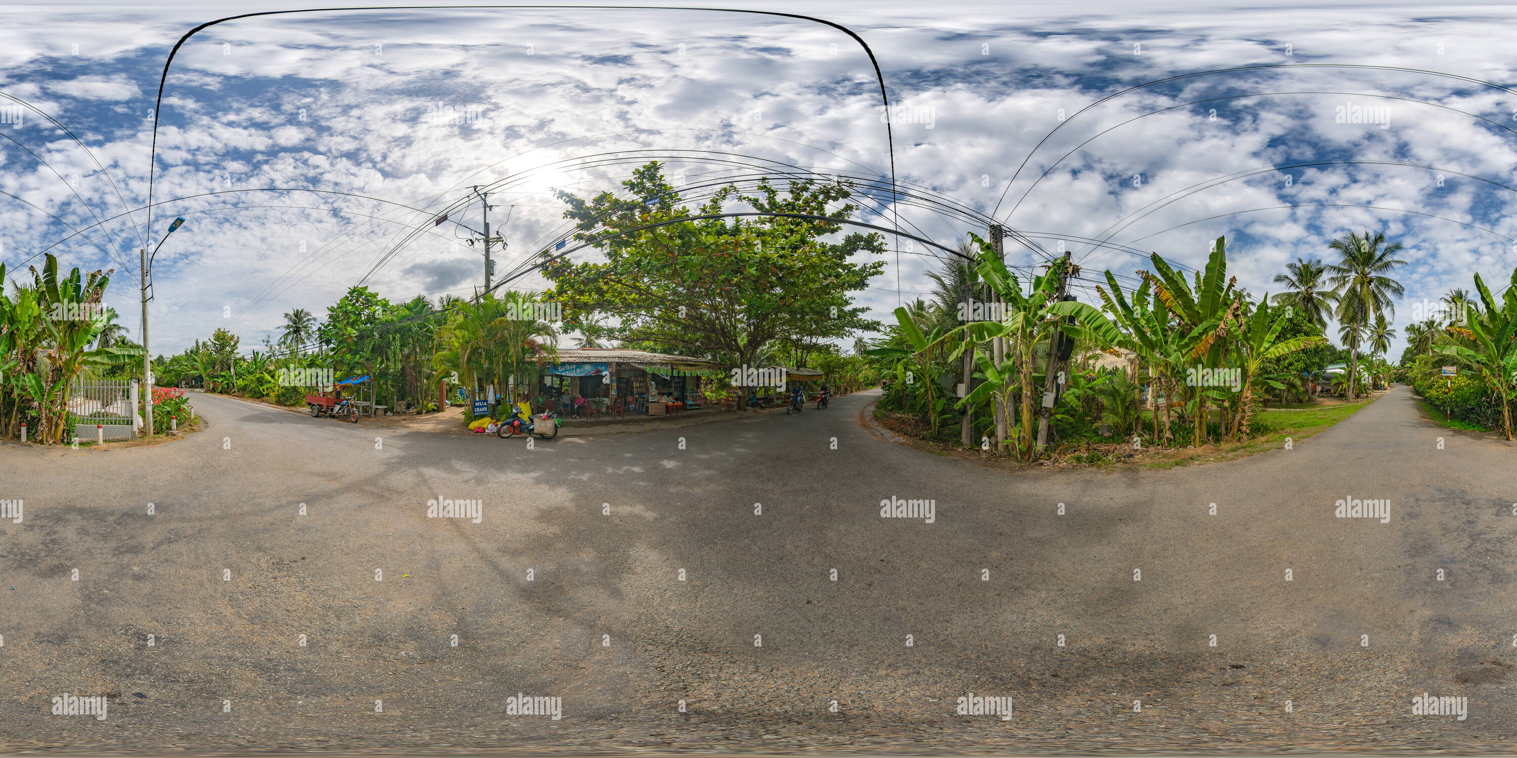 Vue panoramique à 360° de Mekongdelta, passage à niveau, Tinh Ben Tre, Vietnam