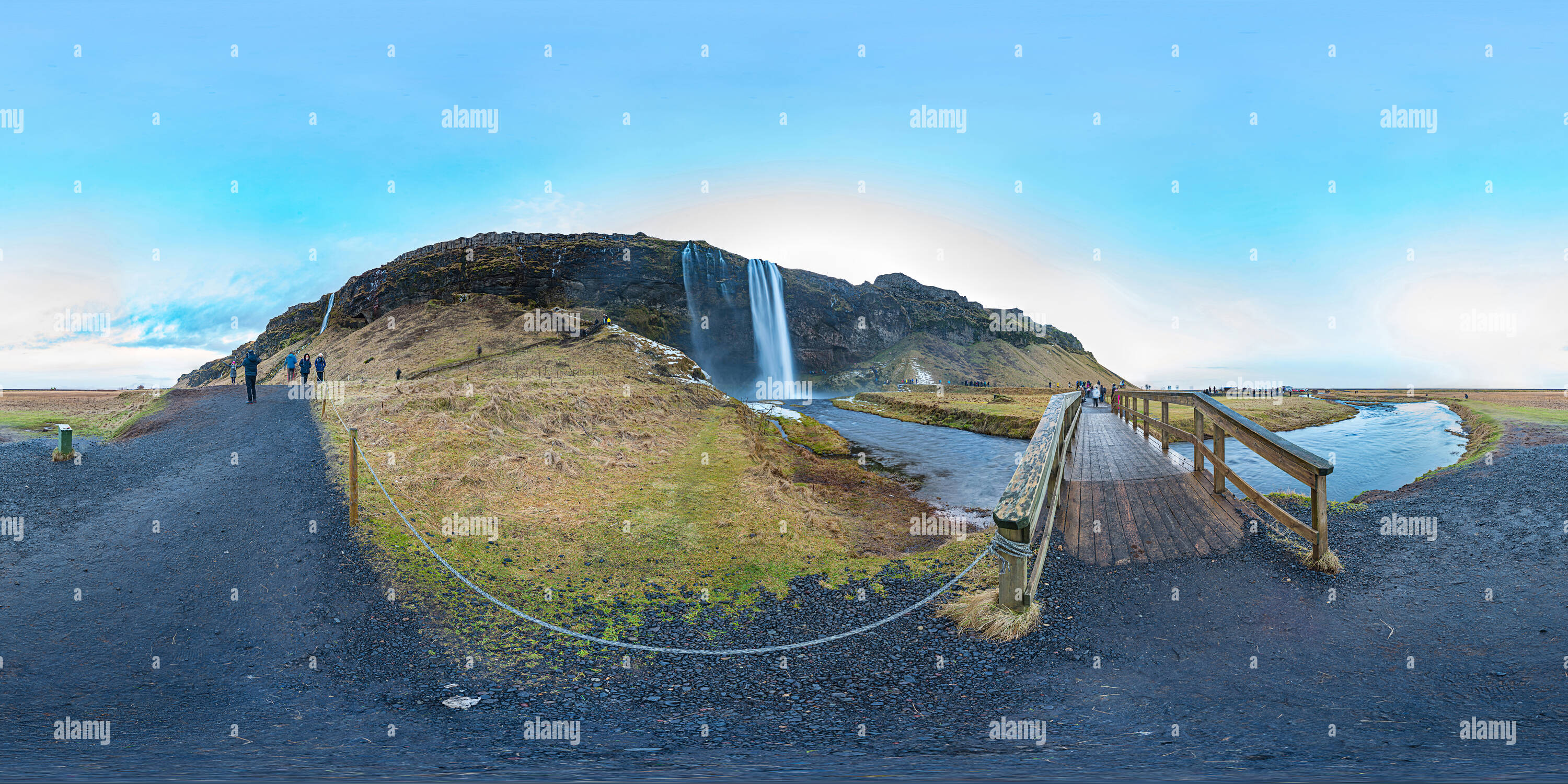 Vue panoramique à 360° de Cascade de Seljalandsfoss Islande