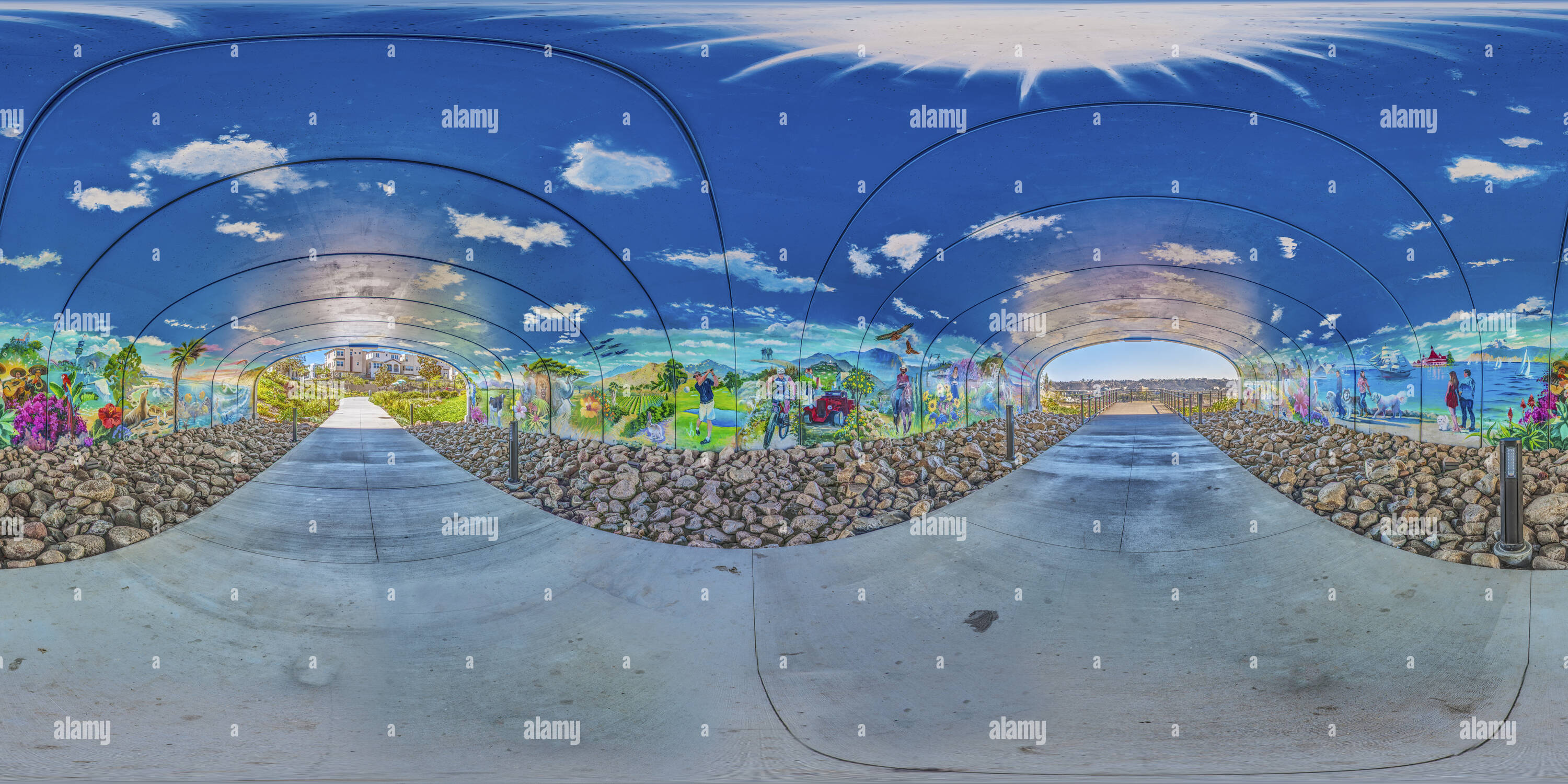 Vue panoramique à 360° de Kevin Anderson's murale dans un tunnel