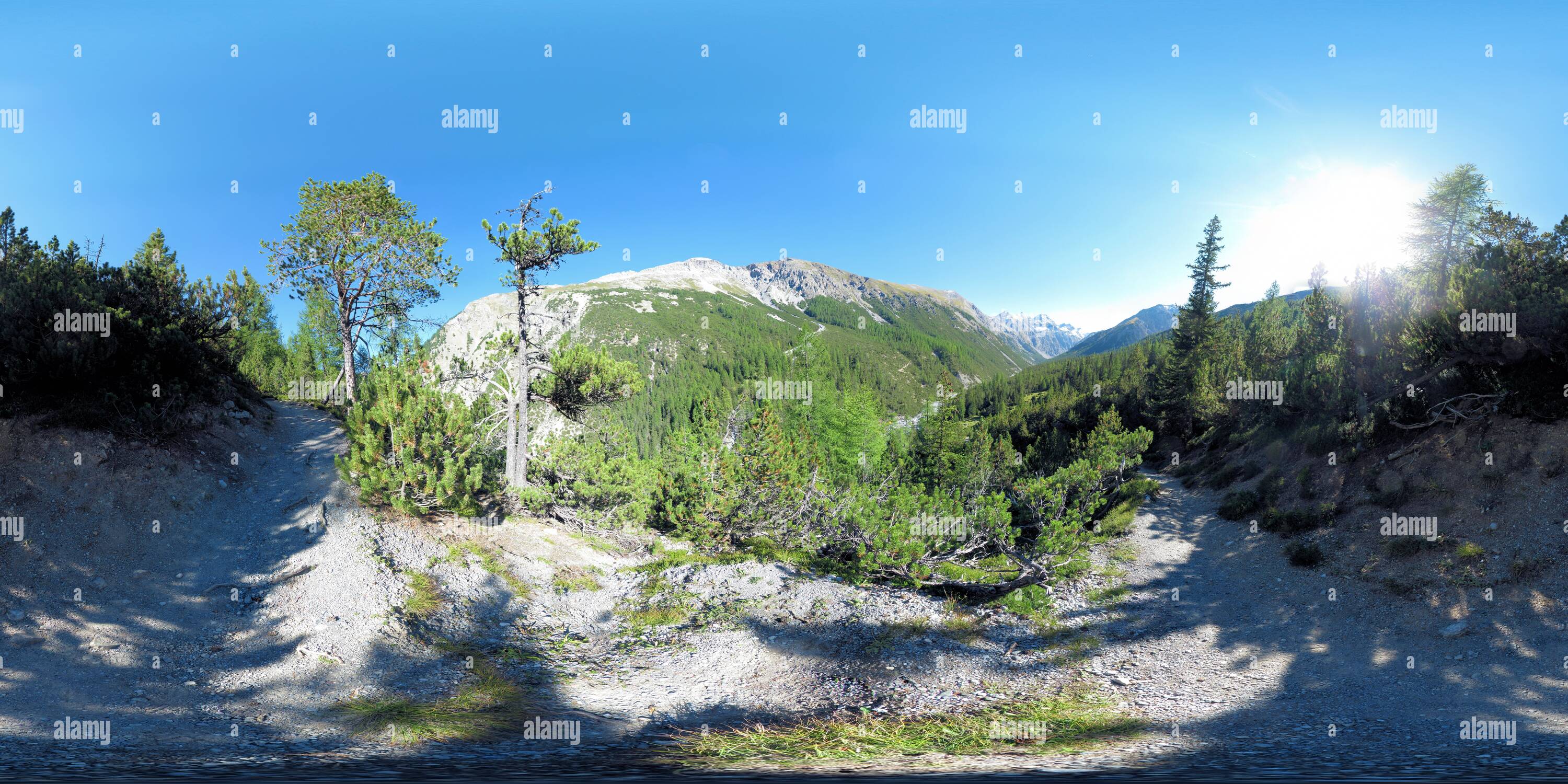 Vue panoramique à 360° de Parc National Suisse Val Cluozza