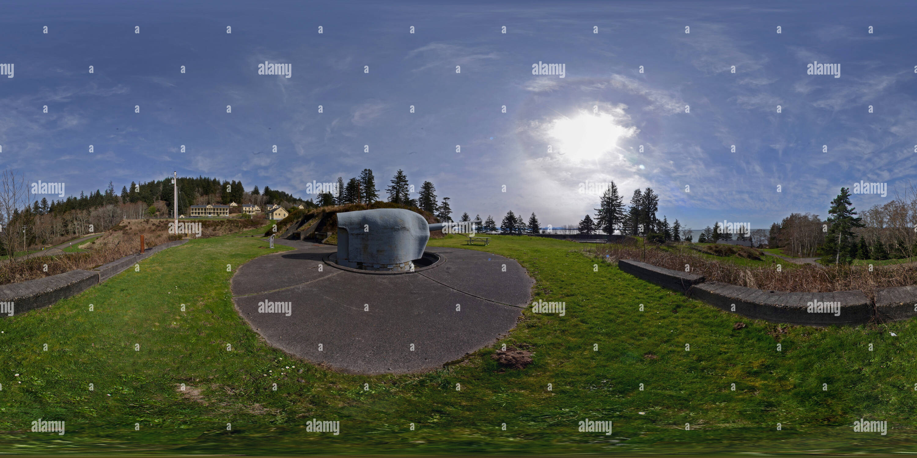 Vue panoramique à 360° de 246 Batterie, Gun 1 - Fort Columbia State Park, Washington