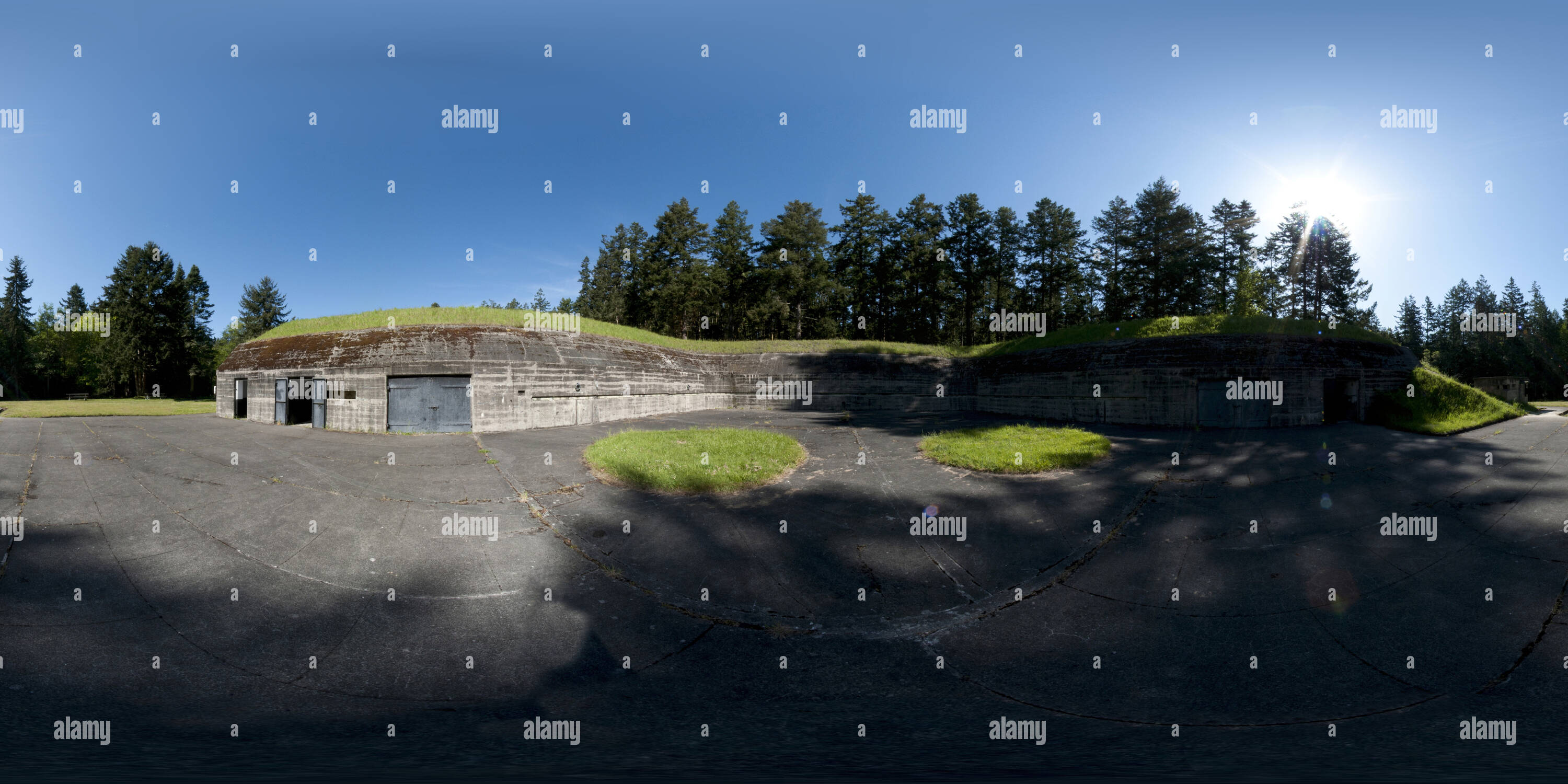 Vue panoramique à 360° de Une mine Bankhead, batterie - Parc d'état de Fort Flagler, Washington