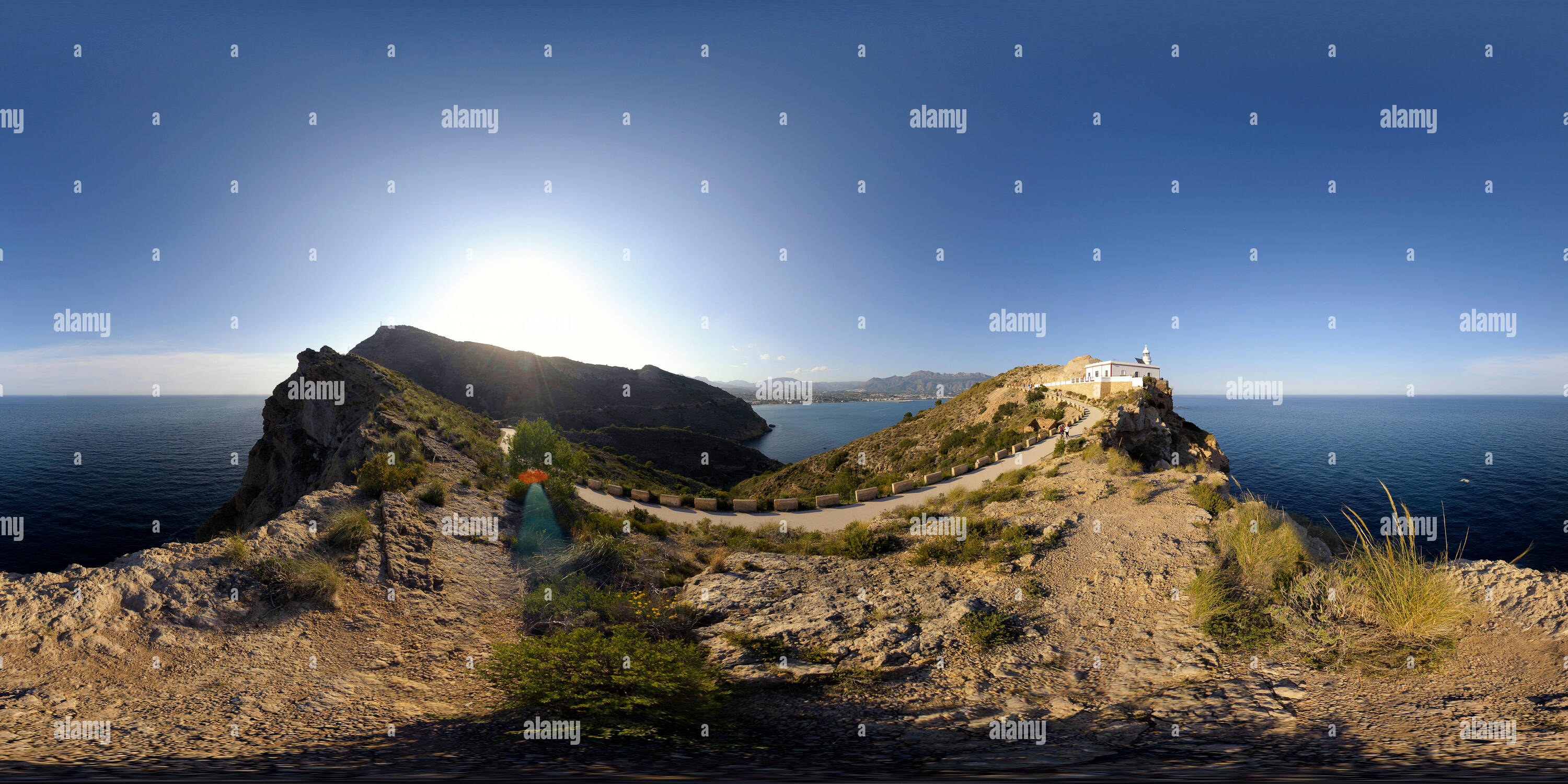 Vue panoramique à 360° de El Faro del Albir Albir, phare dans la gamme de montagne Sierra Helada, Alfàs del Pi, province d'Alicante, Valence, Espagne