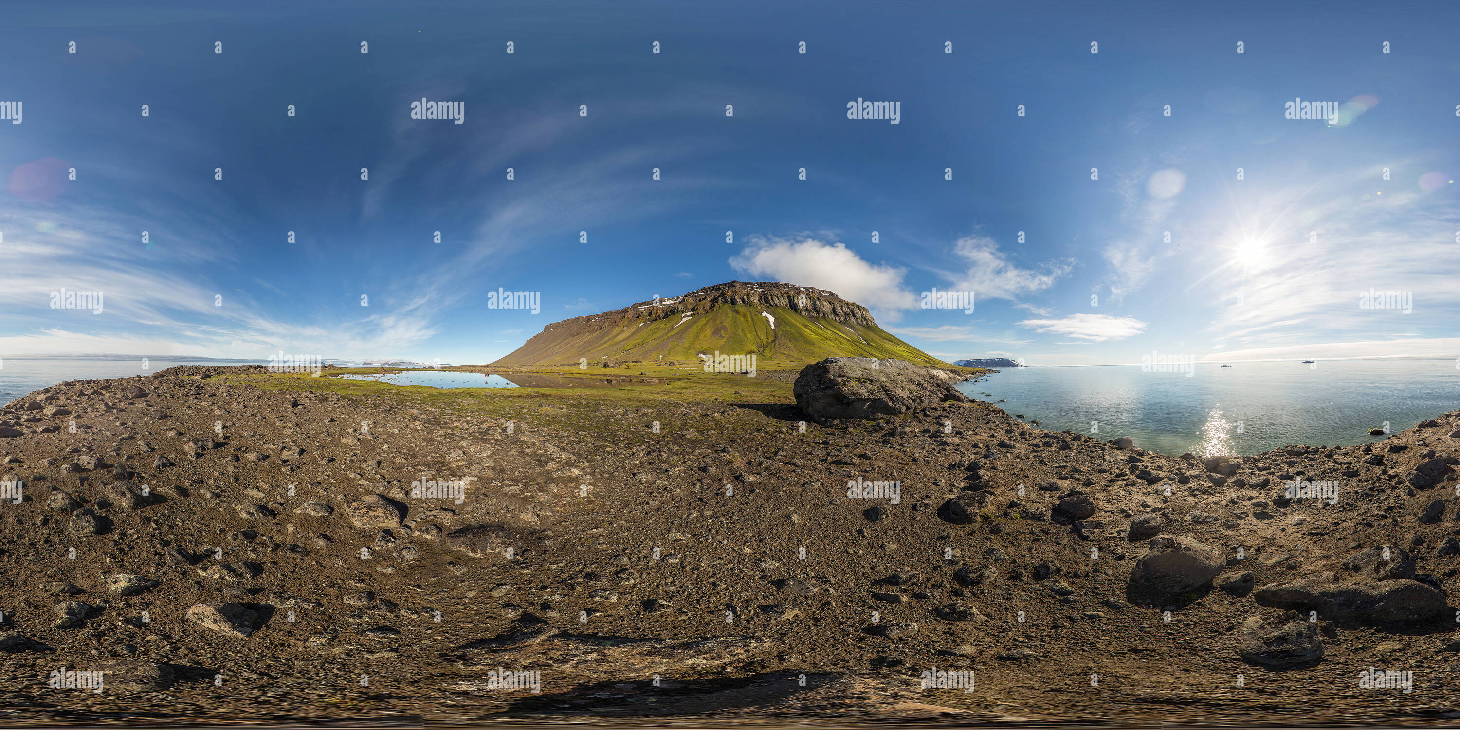 Vue panoramique à 360° de Flore, l'Île Northbrook, François-Joseph