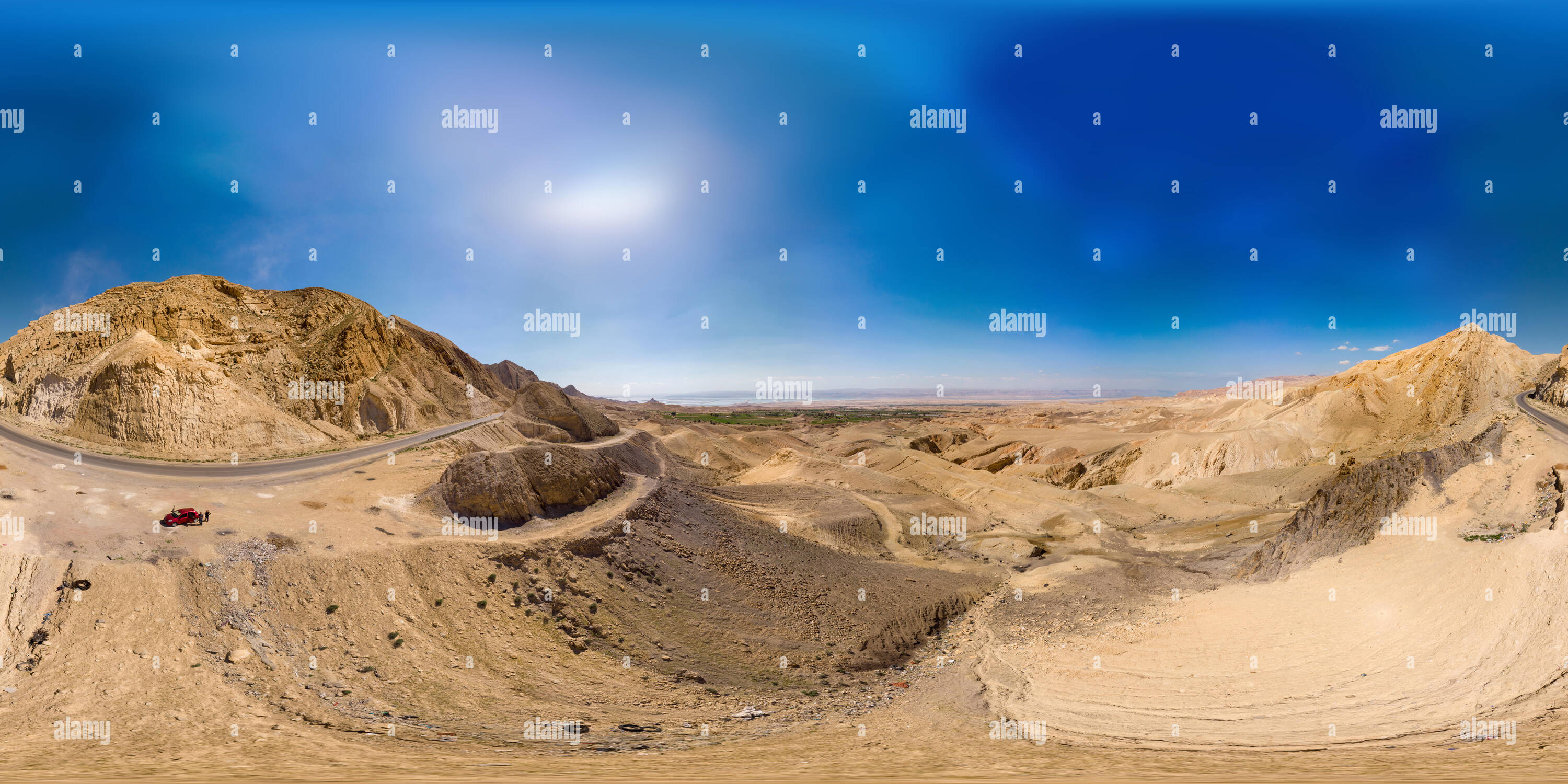 Vue panoramique à 360° de Spherical panorama 360 degrés le long du désert côtier à la mer Morte en Jordanie, Moyen-Orient