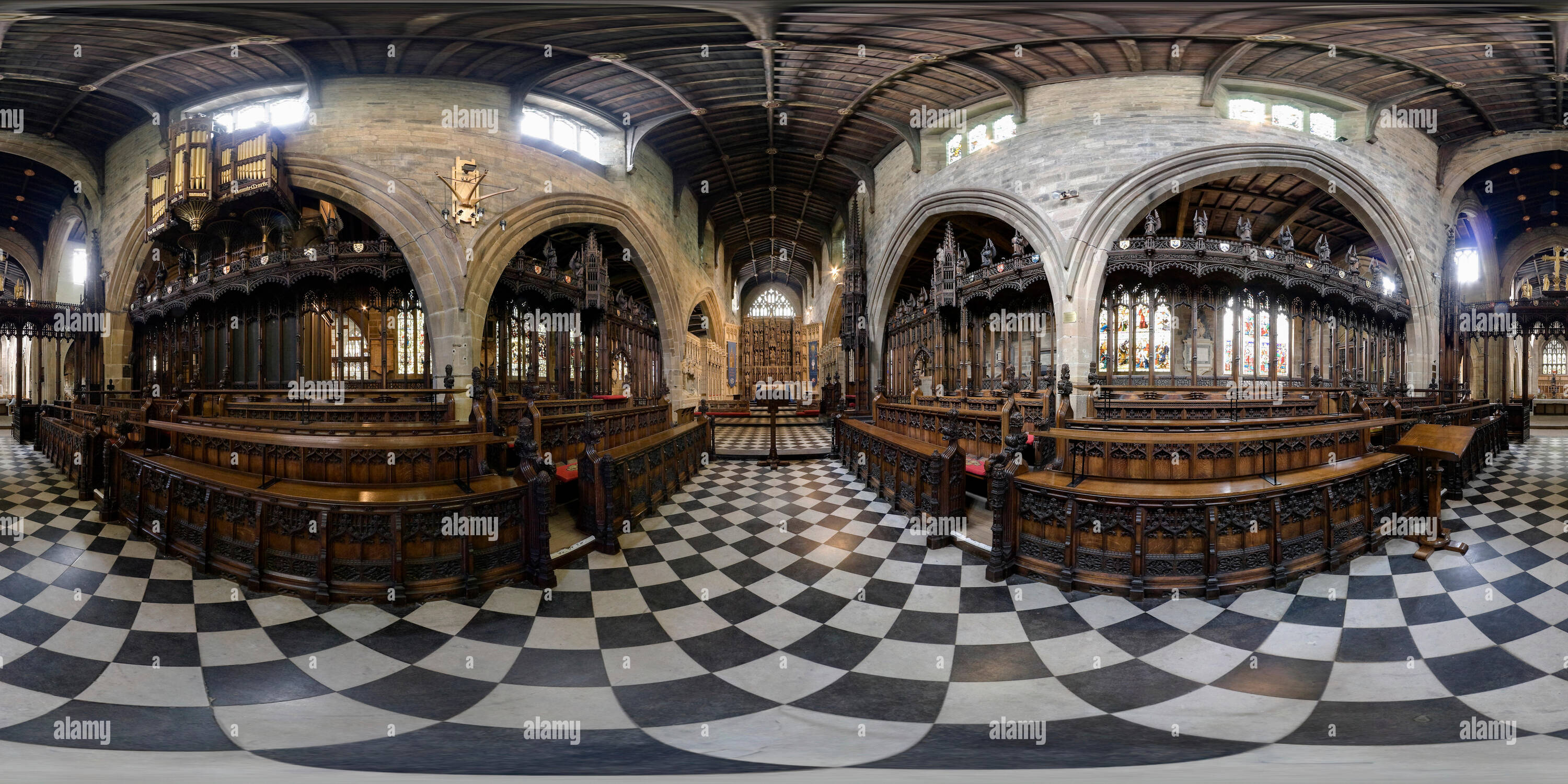 Visualizzazione panoramica a 360 gradi di Panorama sferica, il coro, la Chiesa Cattedrale di San Nicola a Newcastle