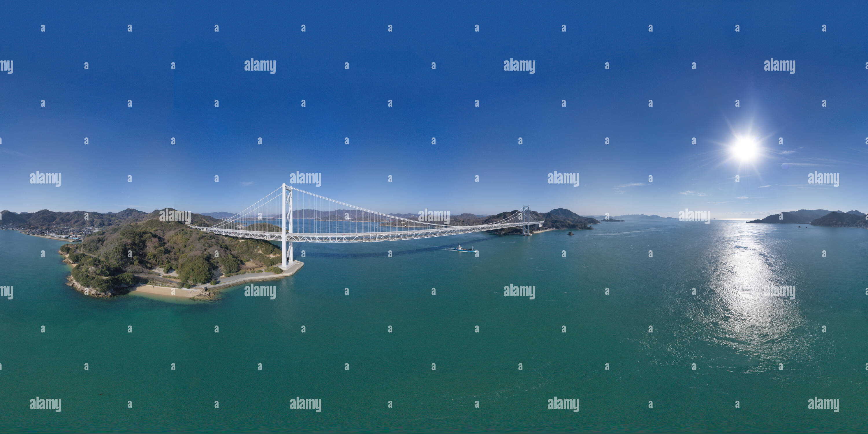 Visualizzazione panoramica a 360 gradi di Shimanami, Kaido Bikeway, Jpn