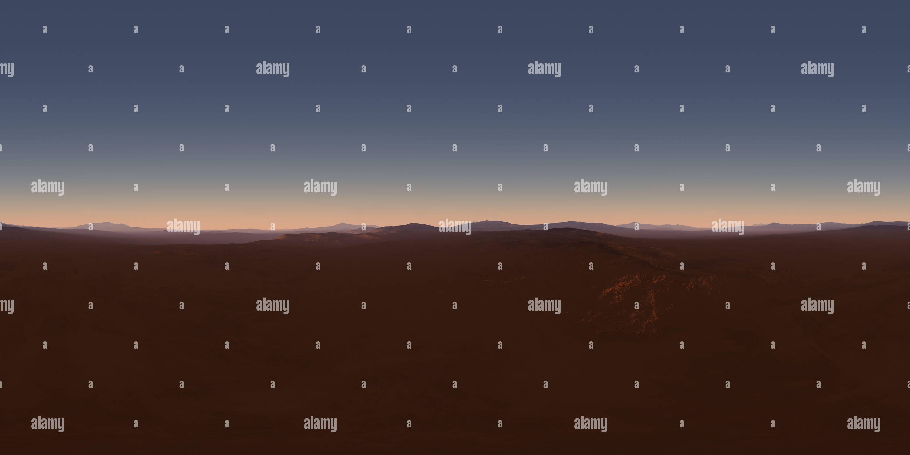 Visualizzazione panoramica a 360 gradi di 360 gradi notte deserto paesaggio. Proiezione equirettangolare, mappa dell'ambiente, panorama sferico HDRI. illustrazione 3d