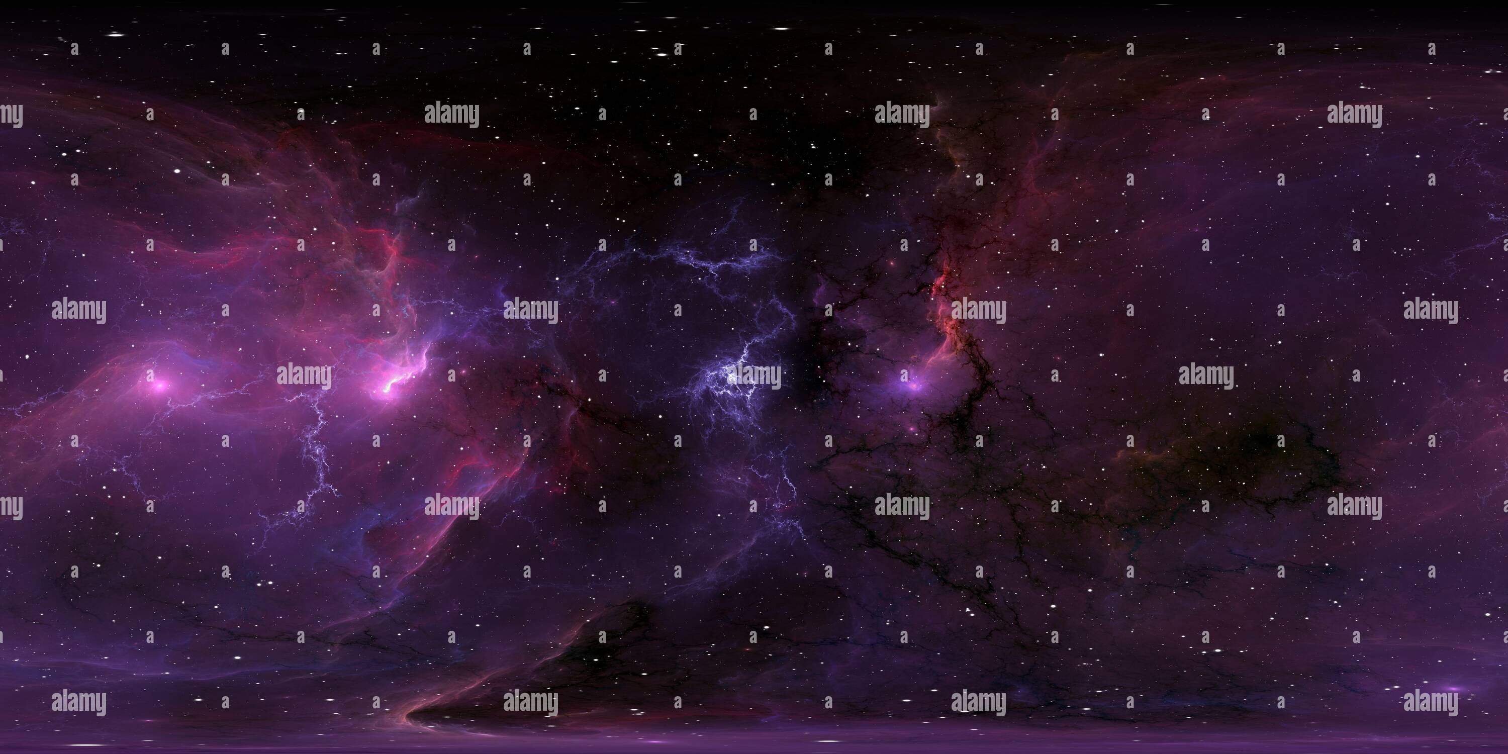 Visualizzazione panoramica a 360 gradi di sistema stellare a 360 gradi e nebulosa. Panorama, ambiente mappa HDRI 360° (15000x7500). Proiezione equirettangolare, panorama sferico. illustrazione 3d