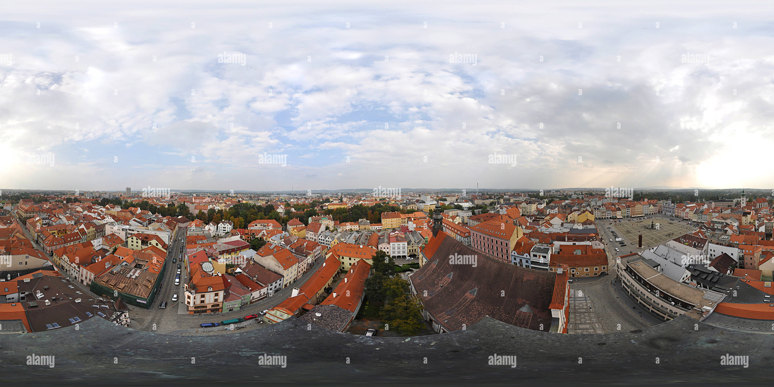 Visualizzazione panoramica a 360 gradi di České Budějovice, vista a 360° dalla Torre Nera (Černá věž)