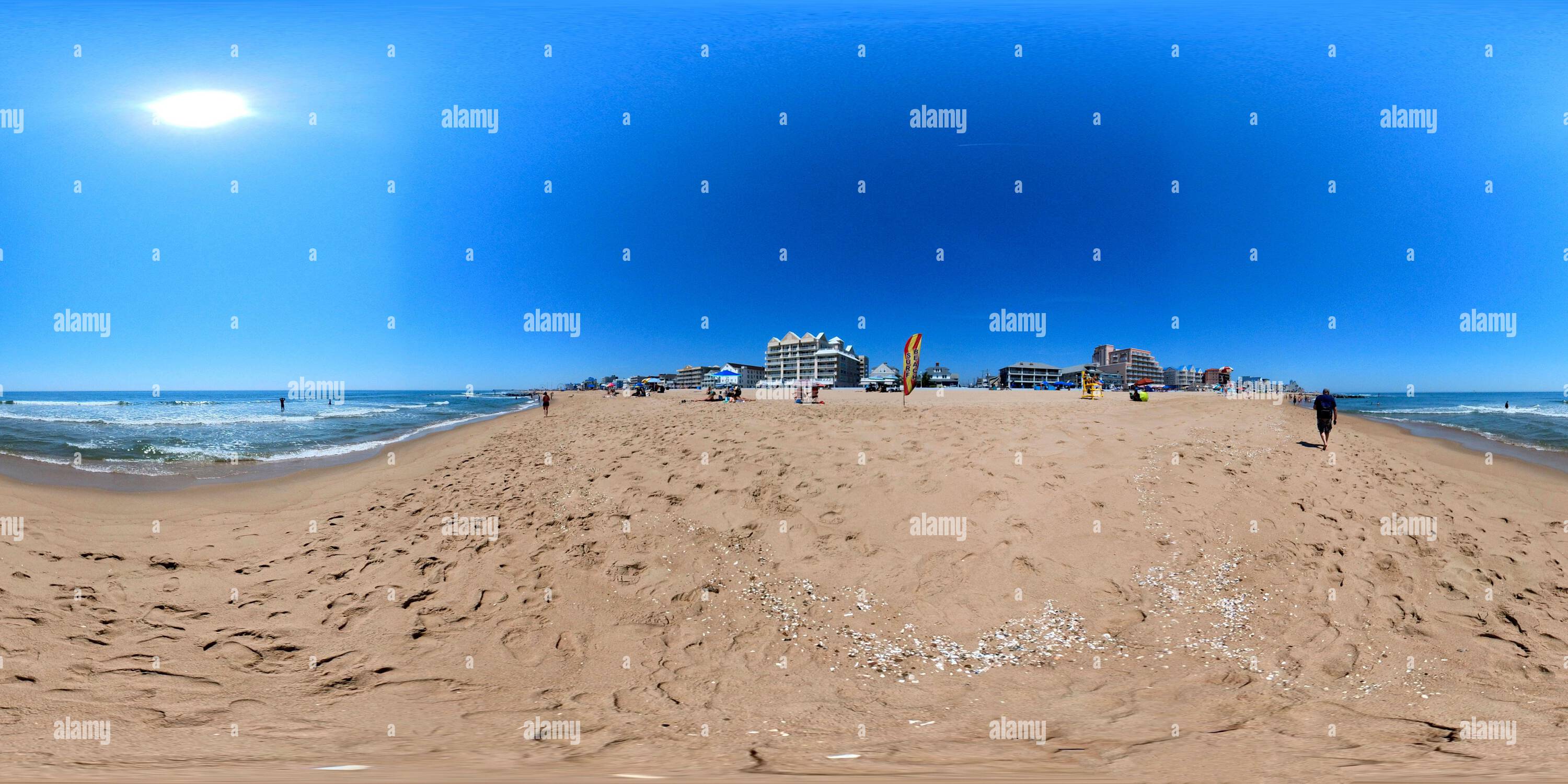 Visualizzazione panoramica a 360 gradi di Sulla spiaggia di Ocean City, Maryland, vicino a 6th Street
