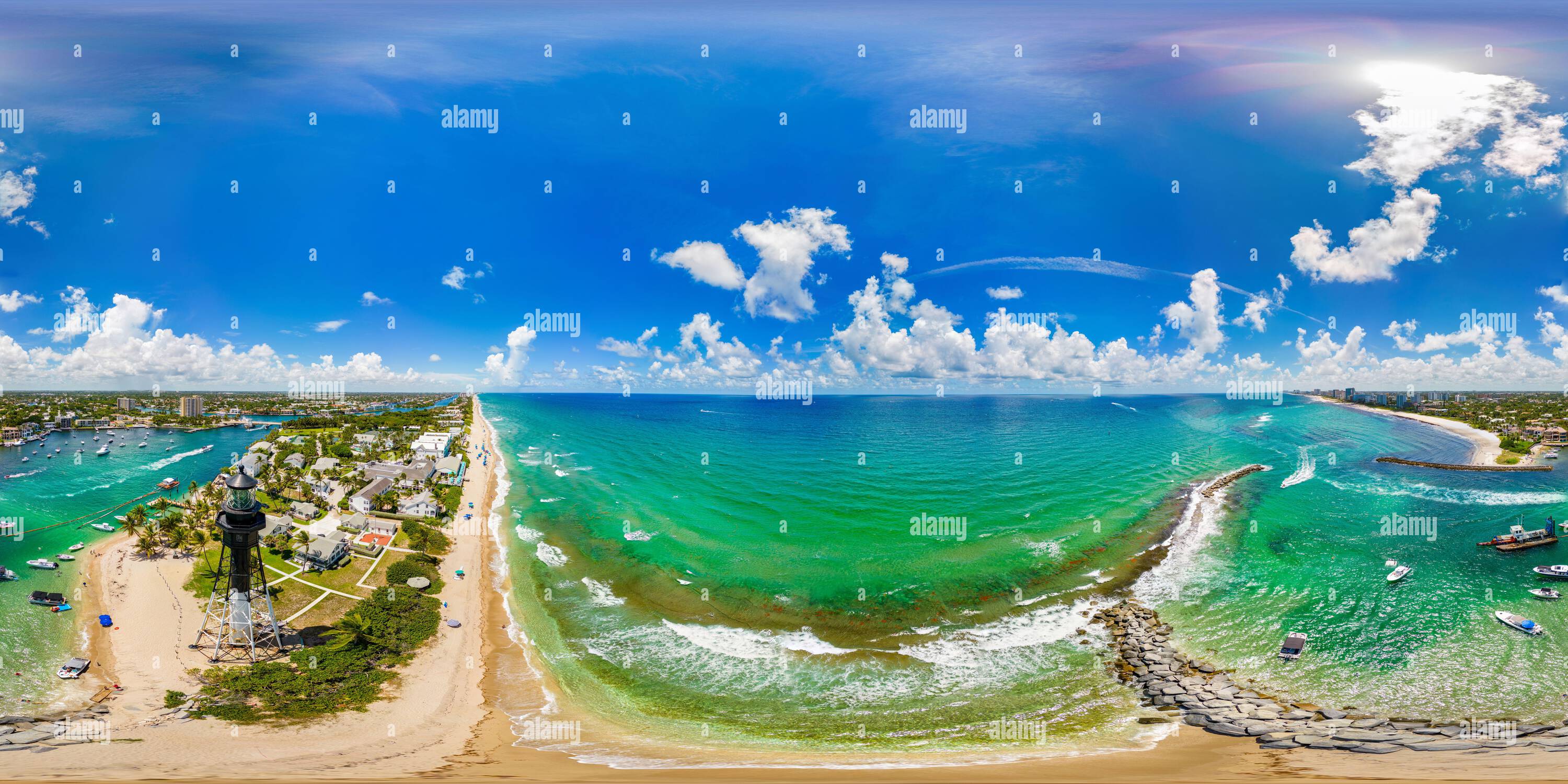 Visualizzazione panoramica a 360 gradi di Lighthouse Point Hillsboro Inlet. foto sferica vr 360