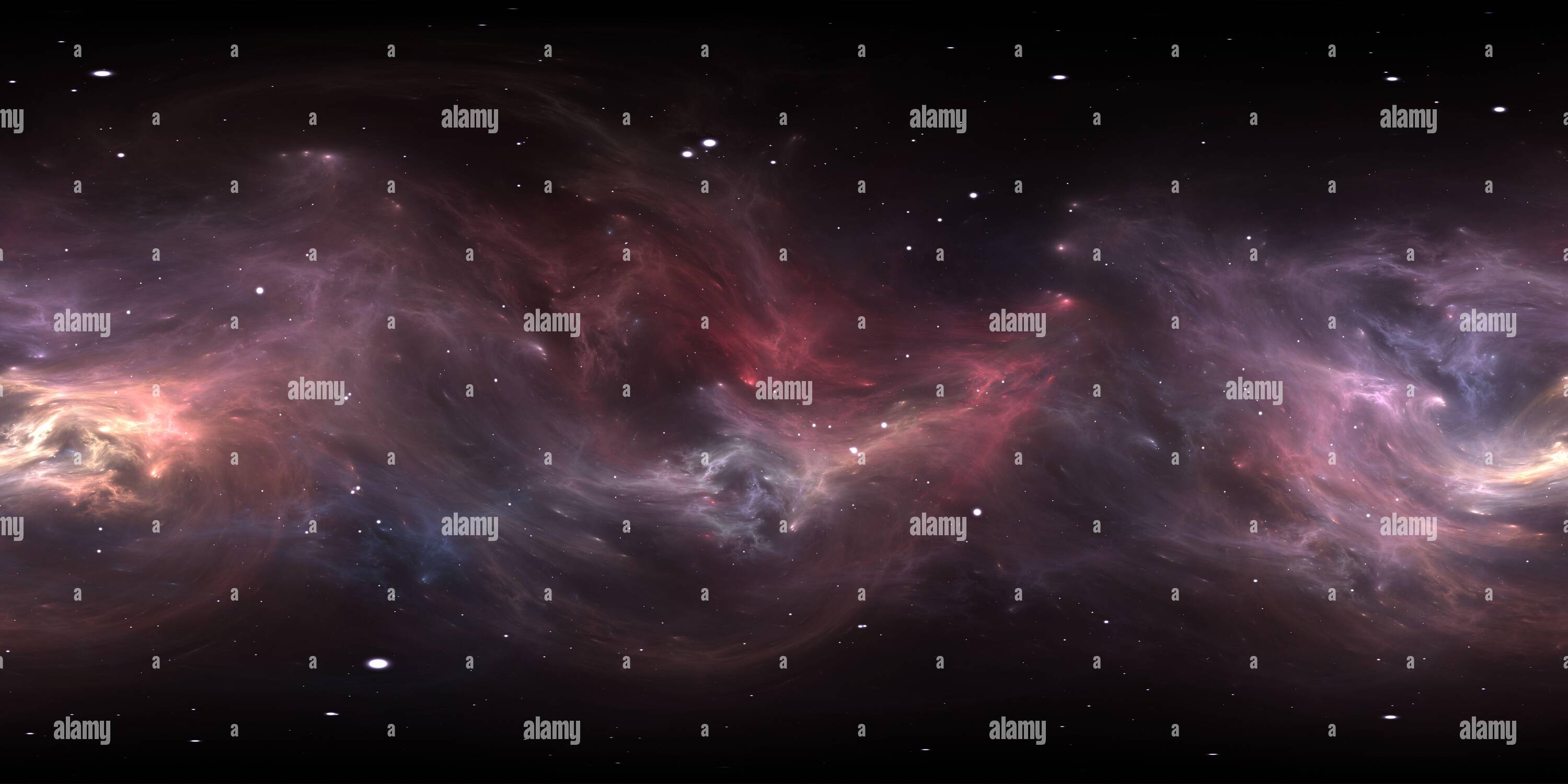 Visualizzazione panoramica a 360 gradi di Sfondo dello spazio con nebulosa e stelle. Panorama, ambiente 360 mappa HDRI. Proiezione equirettangolare, panorama sferico. illustrazione 3d