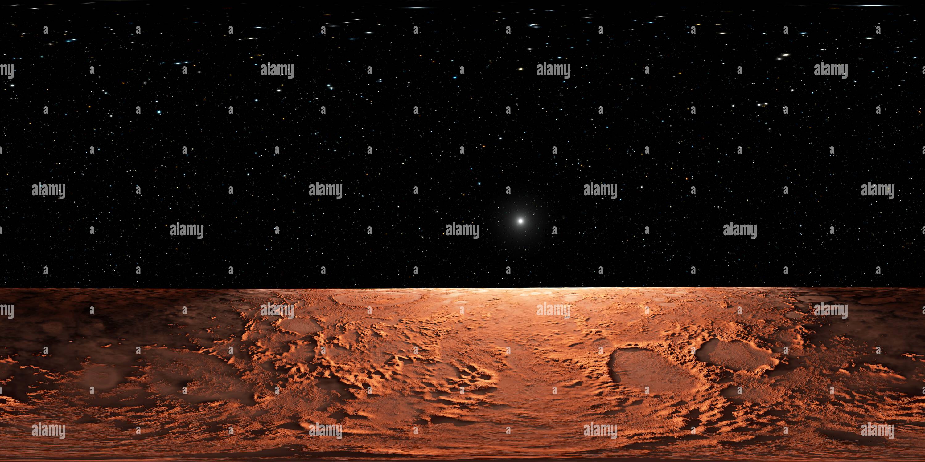 Visualizzazione panoramica a 360 gradi di 360 proiezione equirettangolare di Marte, mappa ambientale HDRI. Panorama sferico. illustrazione 3d