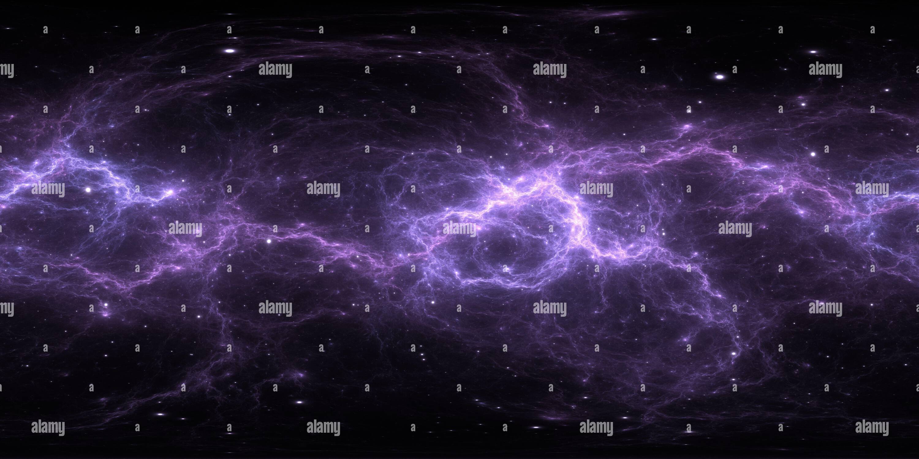 Visualizzazione panoramica a 360 gradi di Mappa HDRI 360 dell'ambiente di realtà virtuale. Proiezione equirettangolare spaziale, panorama sferico. Nebulosa spaziale con stelle. illustrazione 3d
