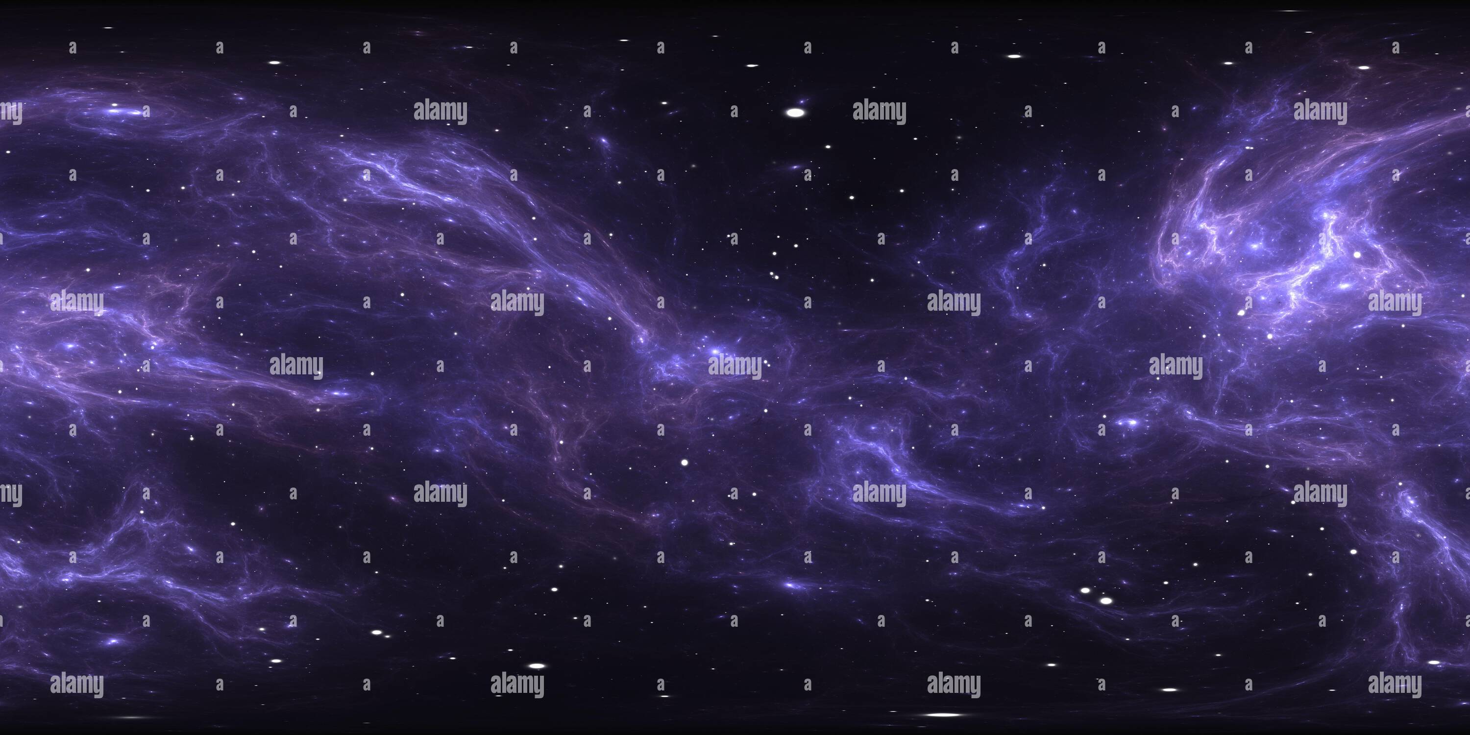 Visualizzazione panoramica a 360 gradi di panoramica nebulosa spaziale a 360 gradi, proiezione equirettangolare, mappa ambientale. Panorama sferico HDRI. Sfondo spaziale con nebulosa e stelle. 3d ill