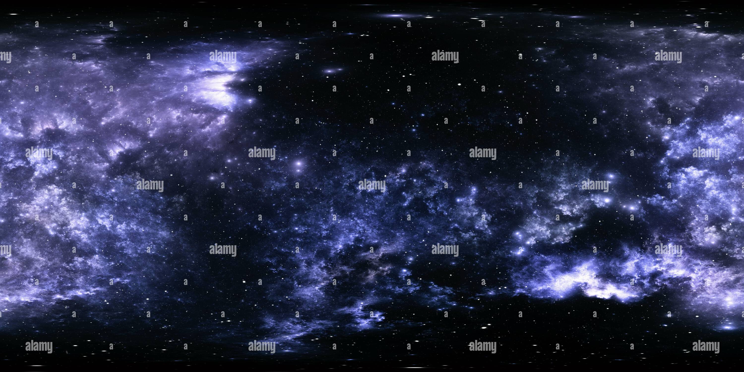 Visualizzazione panoramica a 360 gradi di nube interstellare a 360 gradi di polvere e gas. Sfondo dello spazio con nebulosa e stelle. Nebulosa incandescente, proiezione equirettangolare, mappa ambientale. HD