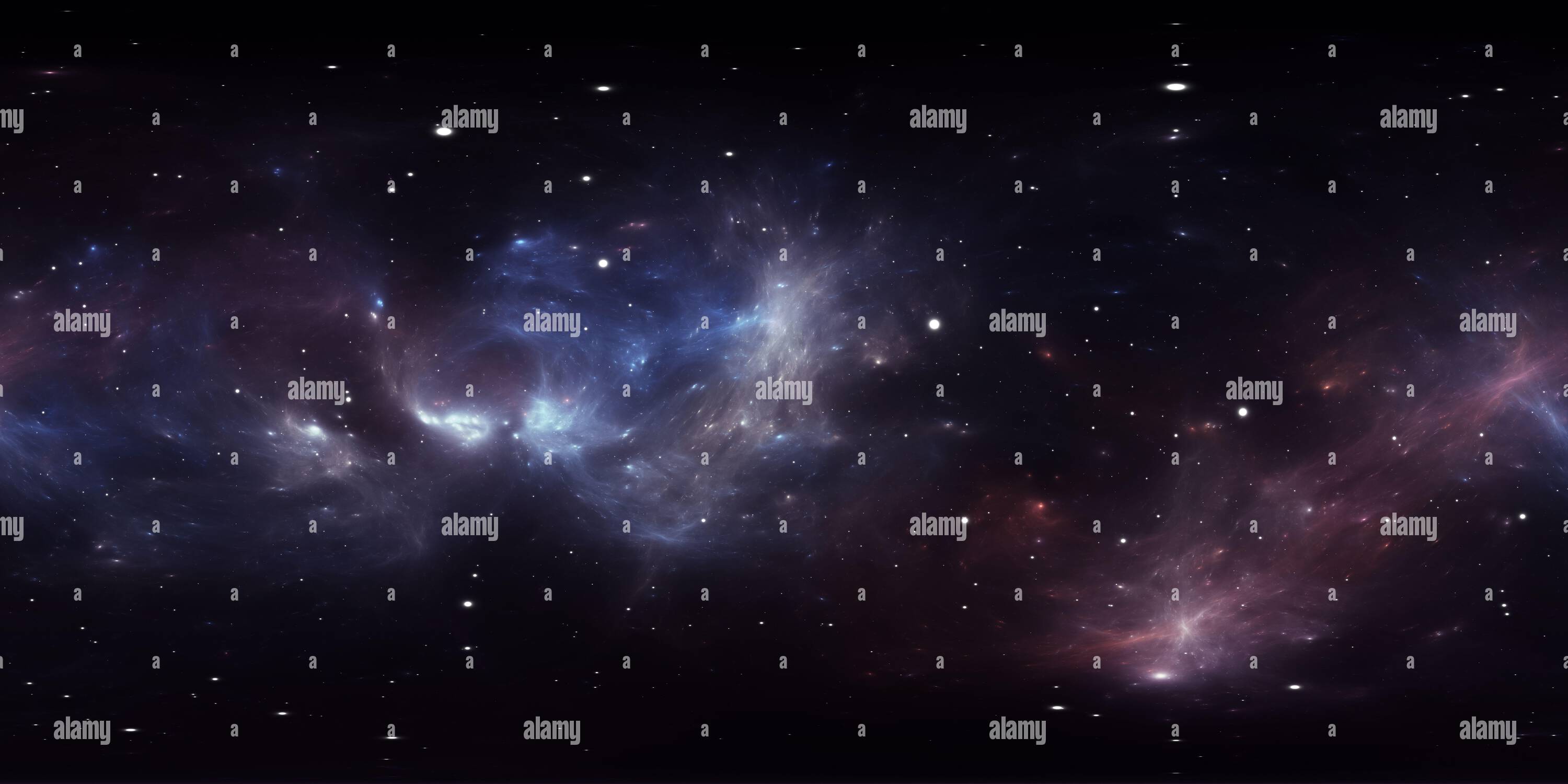 Visualizzazione panoramica a 360 gradi di nube interstellare a 360 gradi di polvere e gas. Sfondo dello spazio con nebulosa e stelle. Nebulosa incandescente, proiezione equirettangolare, mappa ambientale. HD