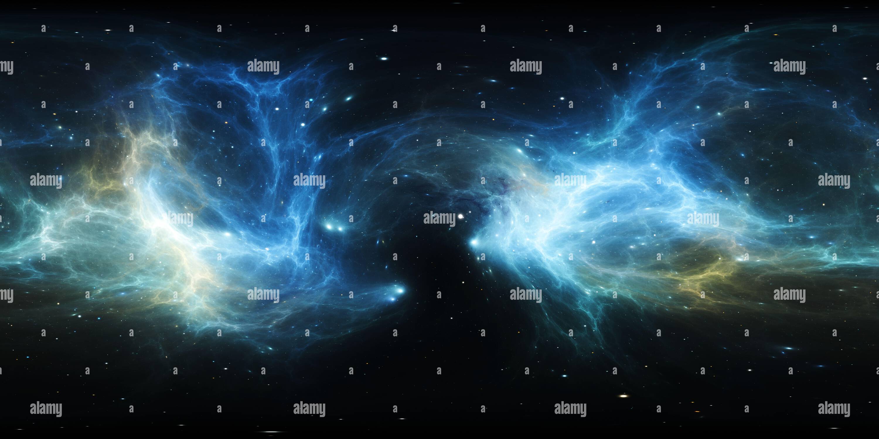 Visualizzazione panoramica a 360 gradi di panoramica nebulosa spaziale a 360 gradi, proiezione equirettangolare, mappa ambientale. Panorama sferico HDRI. Sfondo spaziale con nebulosa e stelle. 3d ill