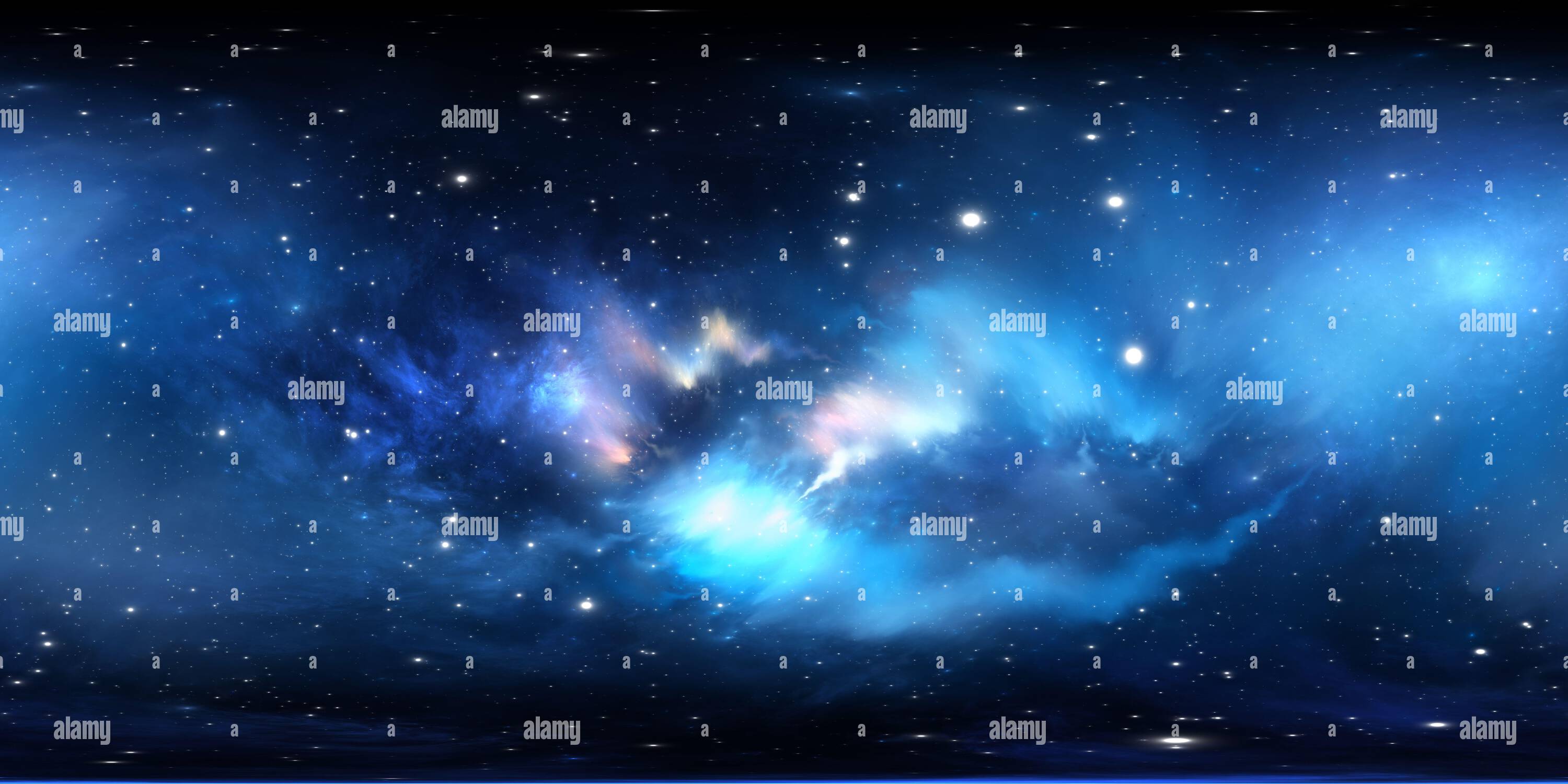 Visualizzazione panoramica a 360 gradi di Sistema stellare e nebulosa. Panorama, ambiente 360 mappa HDRI. Proiezione equirettangolare, panorama sferico. illustrazione 3d