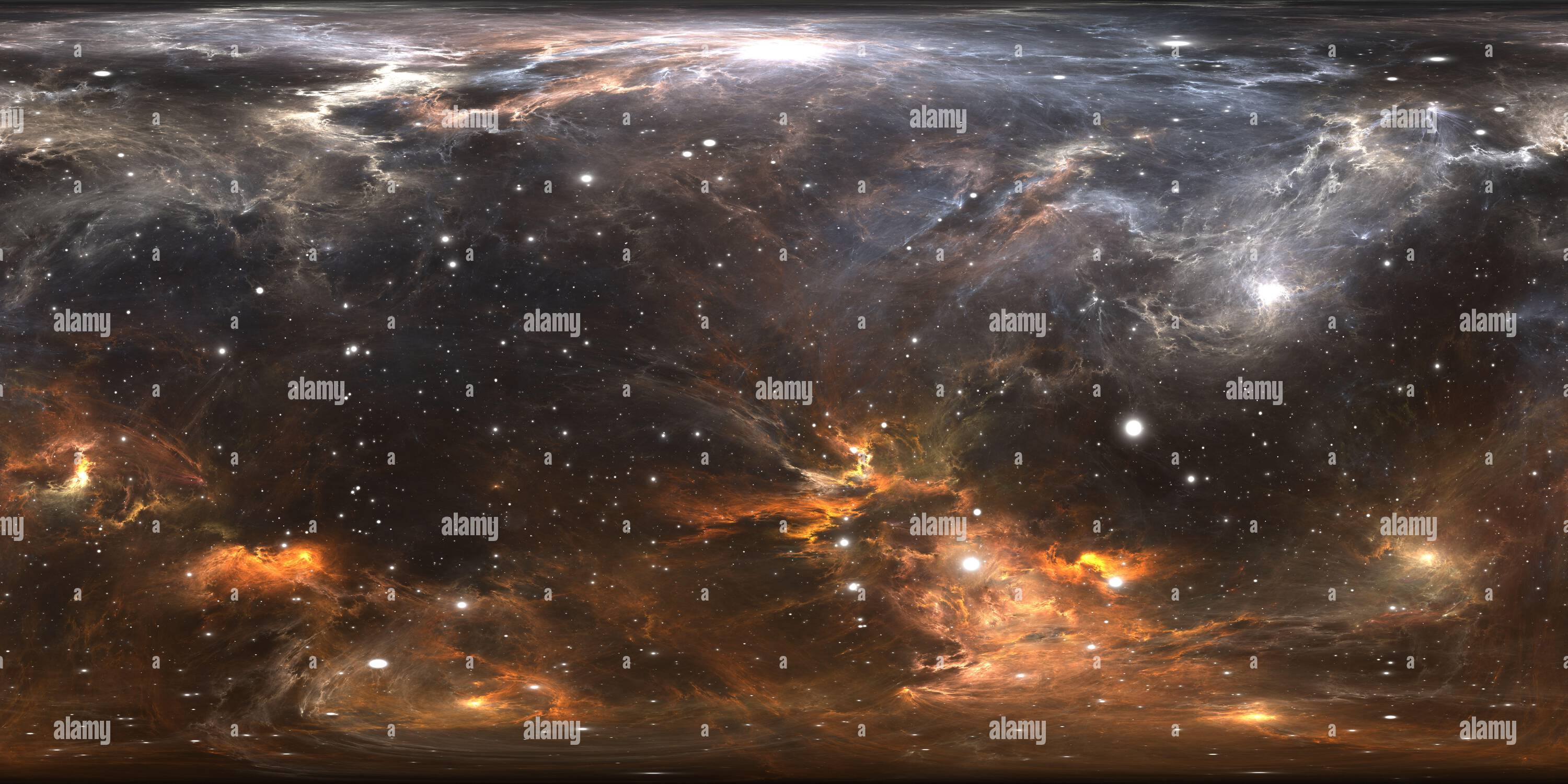 Visualizzazione panoramica a 360 gradi di Sfondo dello spazio con nebulosa e stelle. Panorama, ambiente 360 mappa HDRI. Proiezione equirettangolare, panorama sferico. illustrazione 3d