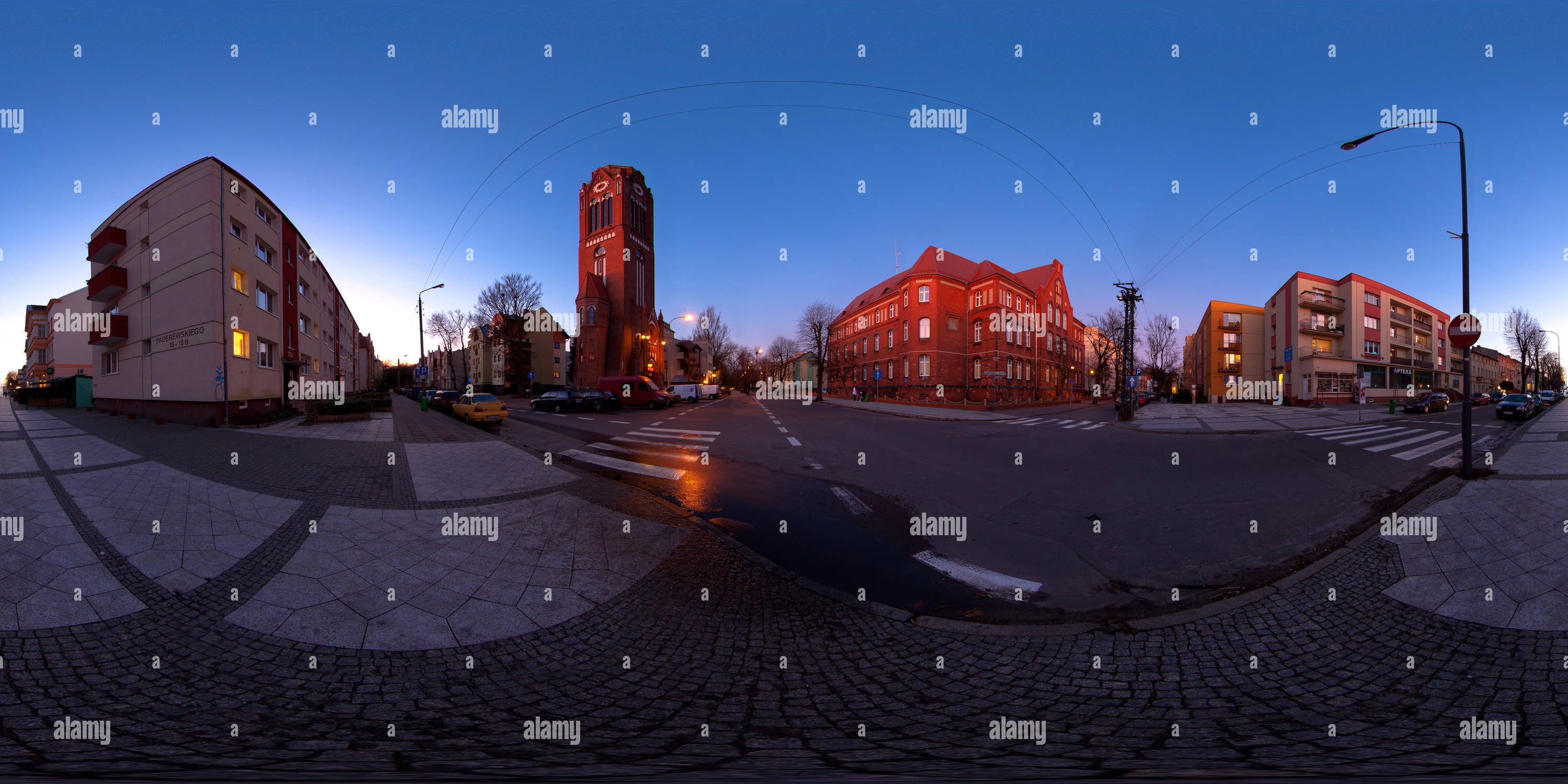Visualizzazione panoramica a 360 gradi di Swinoujscie , vecchia torre della chiesa luterana