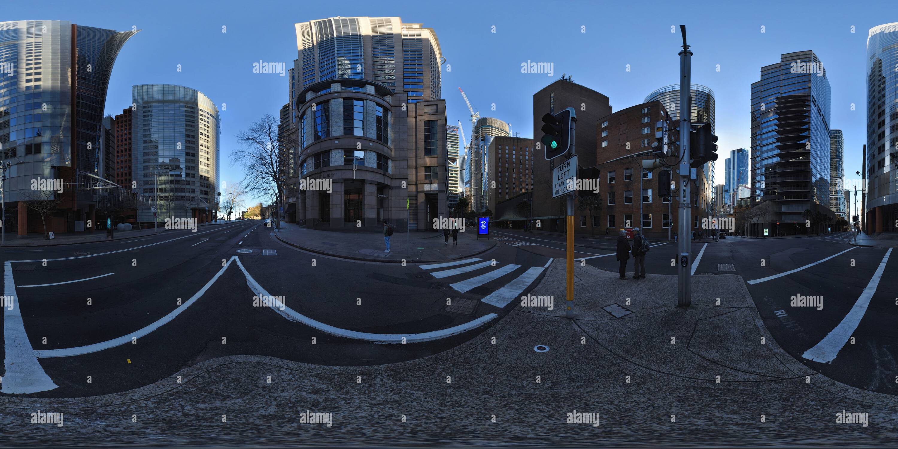 Visualizzazione panoramica a 360 gradi di Panorama a 360° da Bent St e Phillip St di Aurora Place, Place, Governor Phillip Tower, Chifley Tower e 1 Bligh Street, Sydney, Australia