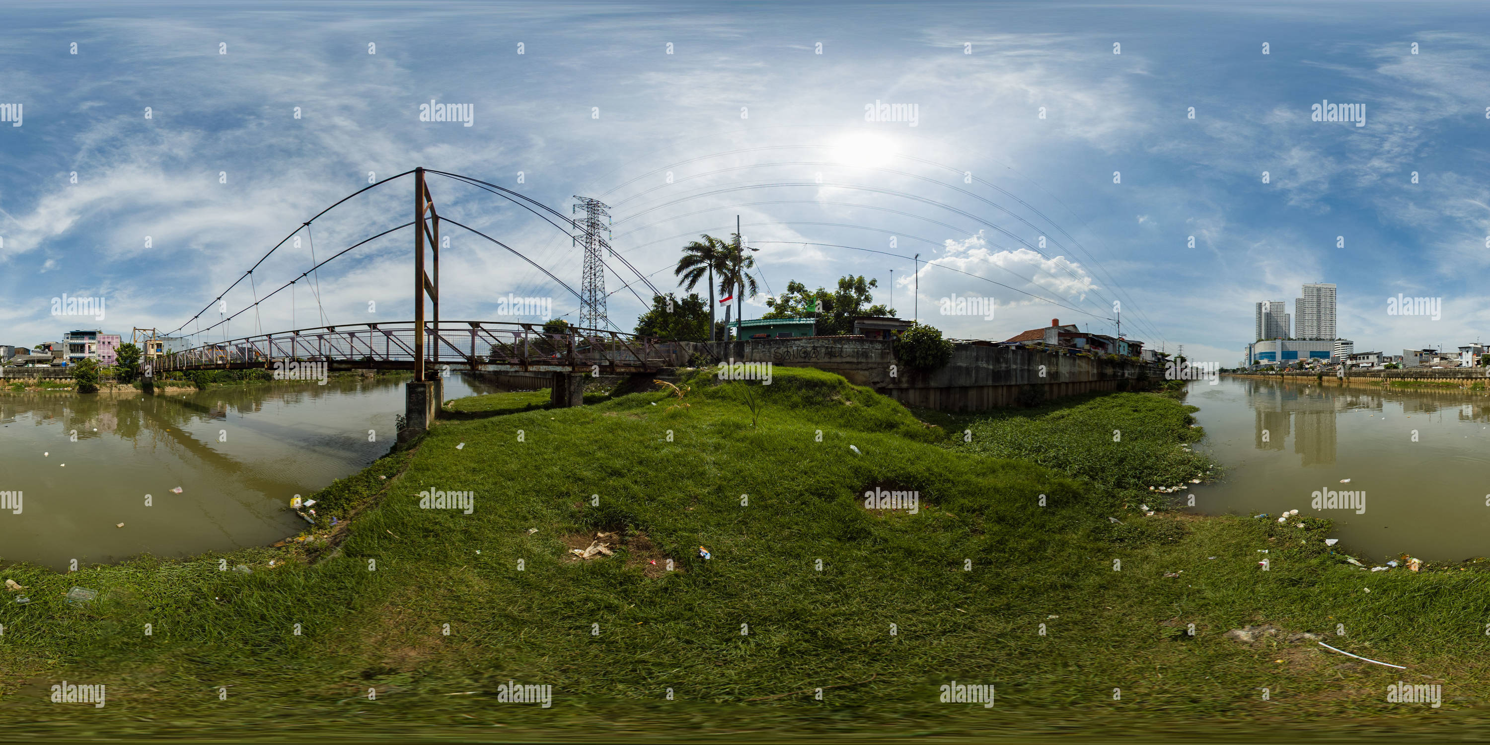 Visualizzazione panoramica a 360 gradi di Panorama della città di Giacarta, Indonesia. Vista a 360 gradi.
