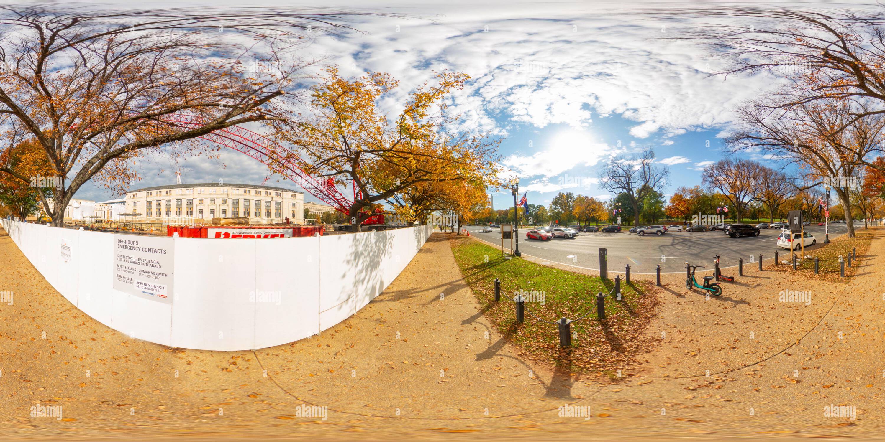 Visualizzazione panoramica a 360 gradi di Washington DC, USA - 28 ottobre 2023: Costruzione presso il Public Health Service Building degli Stati Uniti Washington DC. 360 Panoramic VR equirettangolare