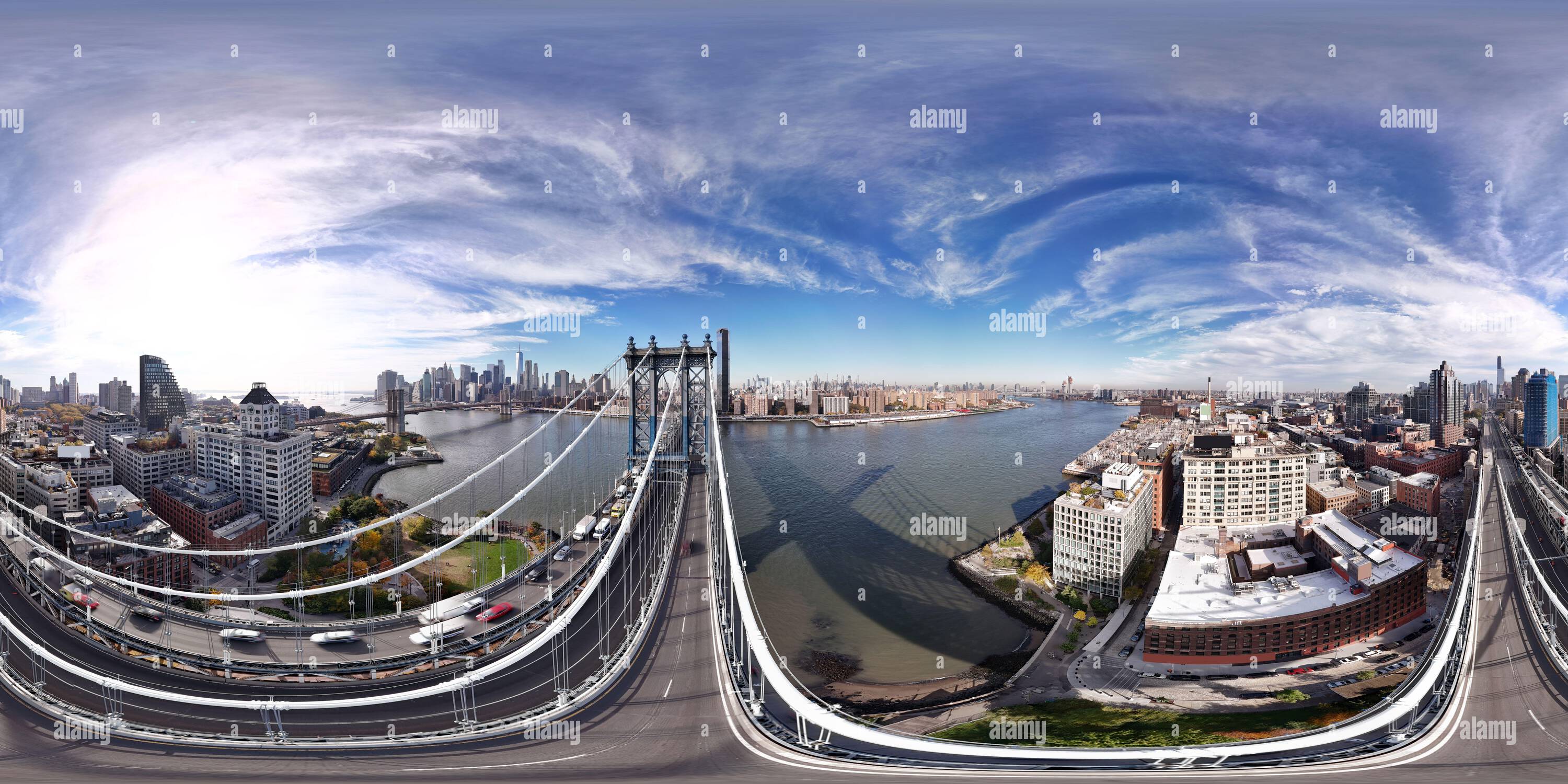 Visualizzazione panoramica a 360 gradi di Foto aerea del 360 Manhattan Bridge New York da Dumbo Brooklyn