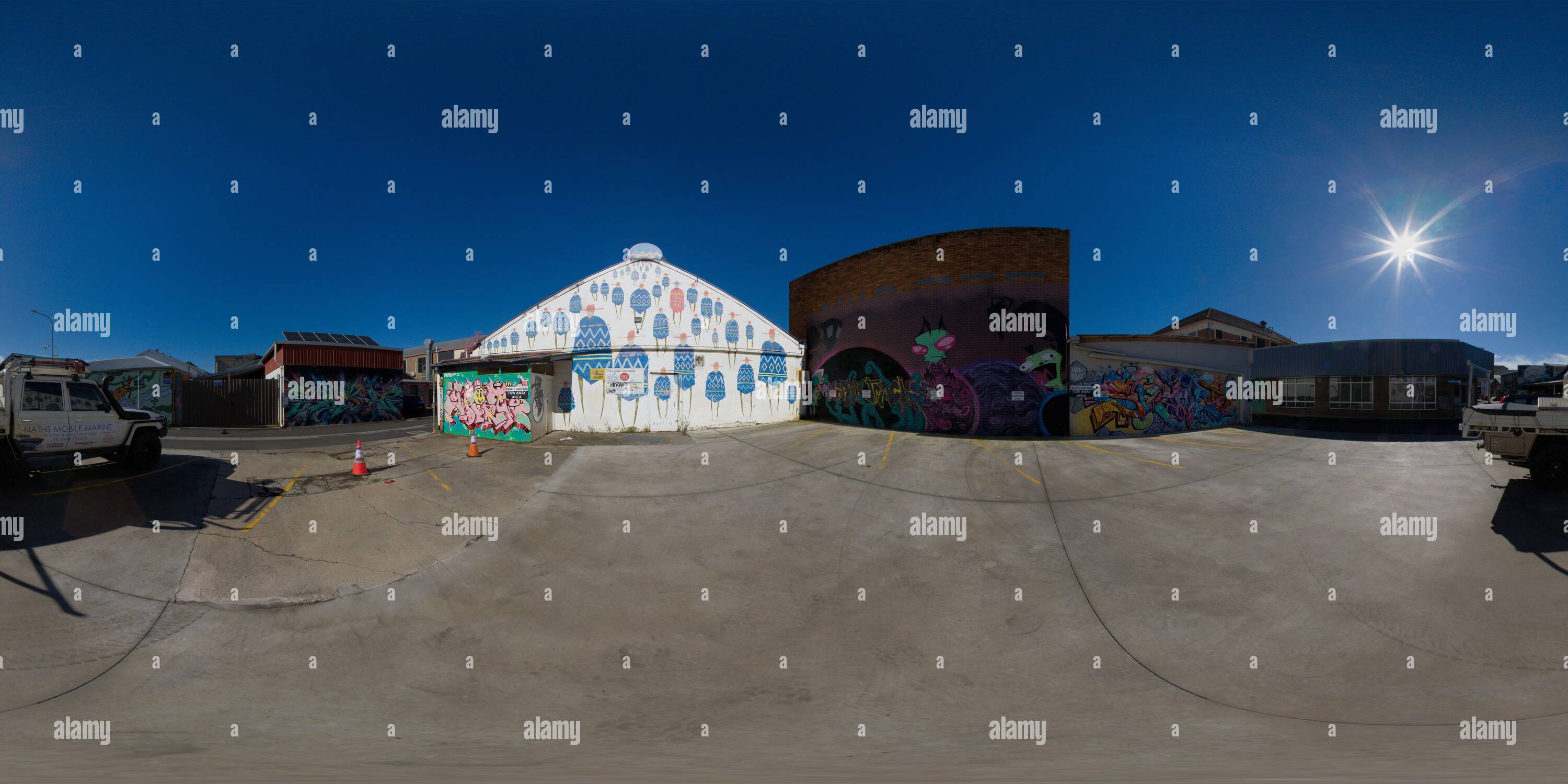 Visualizzazione panoramica a 360 gradi di Panorama a 360° della Back Street Gallery su Eggins Lane Lismore Northern Rivers New South Wales Australia
