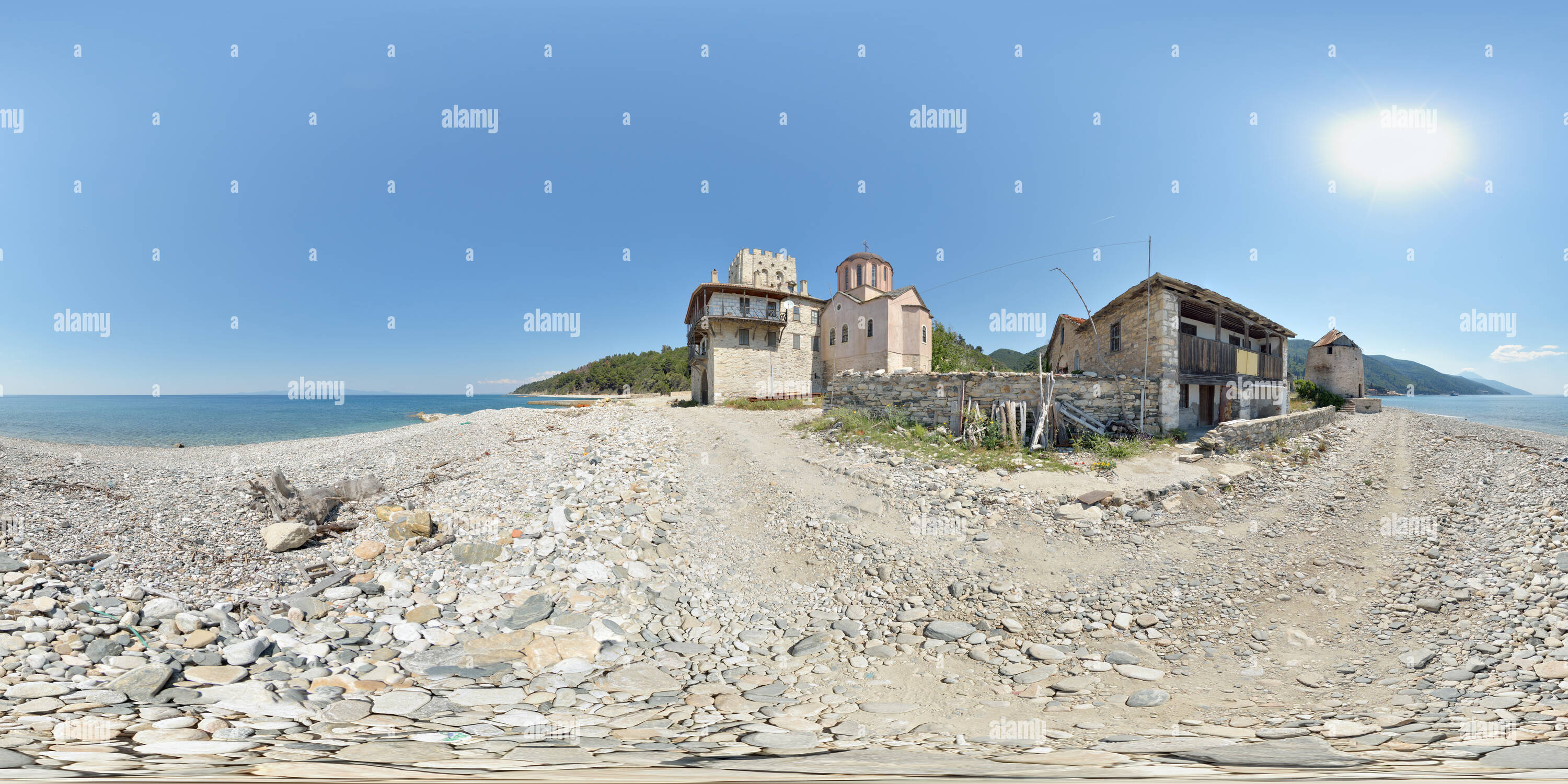 Visualizzazione panoramica a 360 gradi di Zograph Monastero Costa ghiaiosa