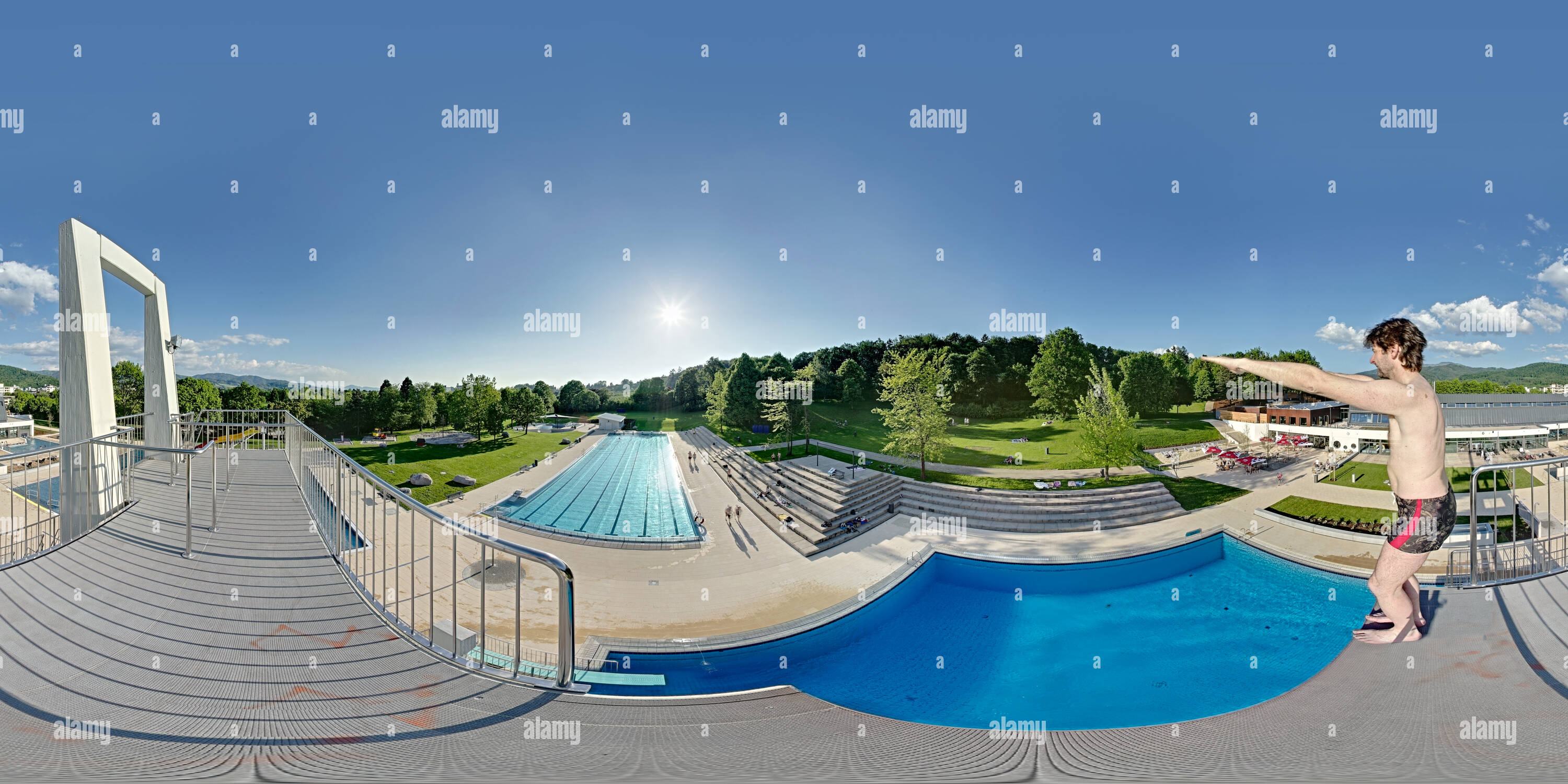 Visualizzazione panoramica a 360 gradi di Denzlingen, mach blau, Sport u. Familienbad