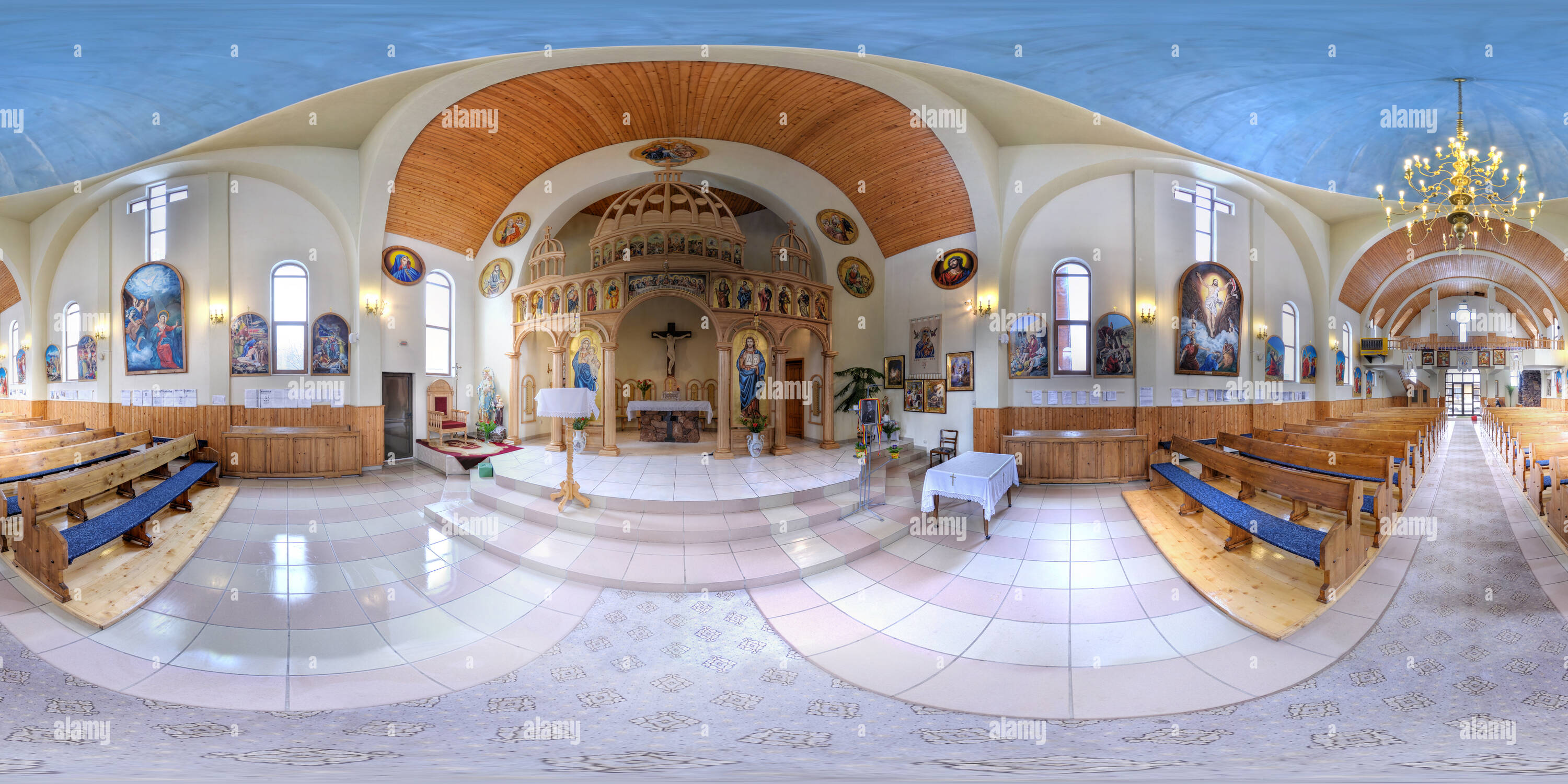 Visualizzazione panoramica a 360 gradi di "Buna Vestire" (l'Annunciazione) Chiesa, a Baia Mare, in Romania