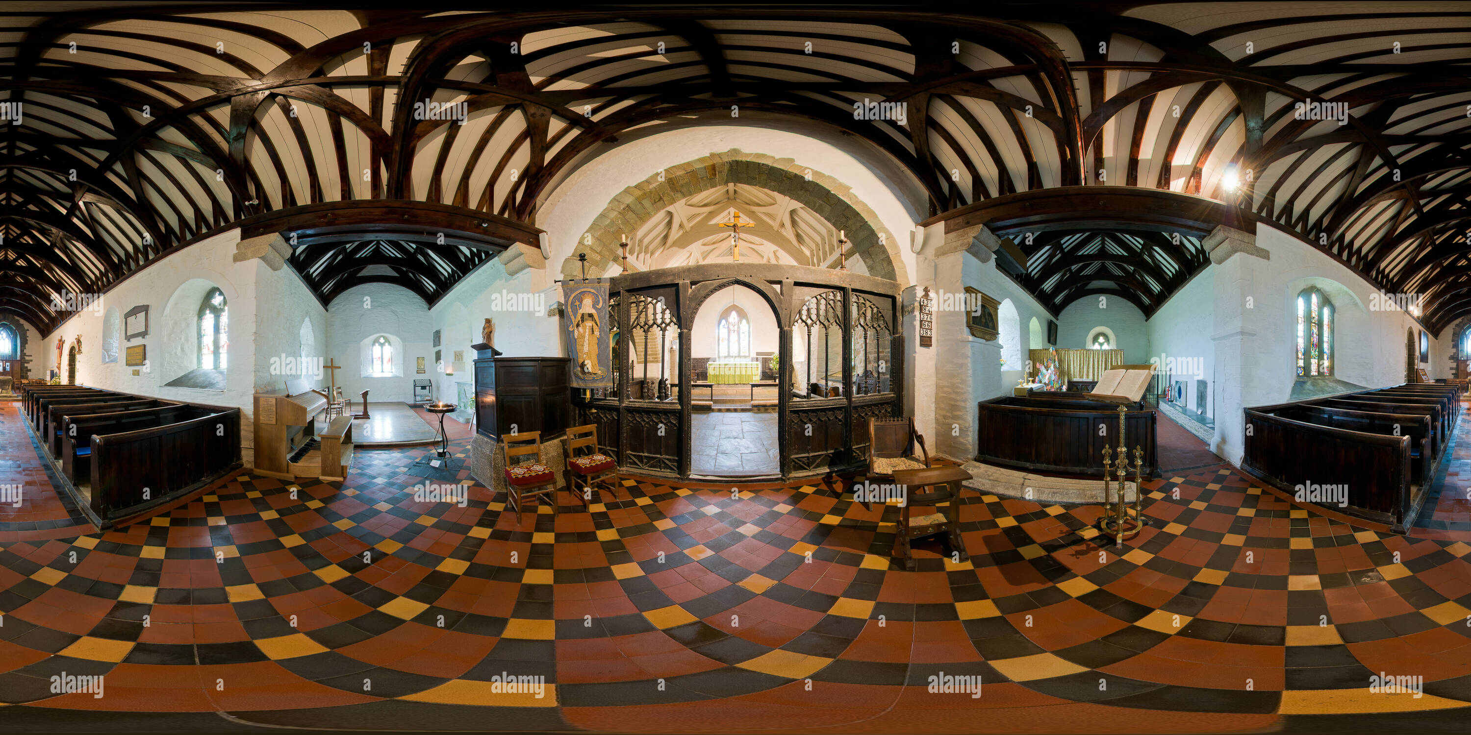 Visualizzazione panoramica a 360 gradi di Symphorian St è la Chiesa, Tintagel, Cornwall