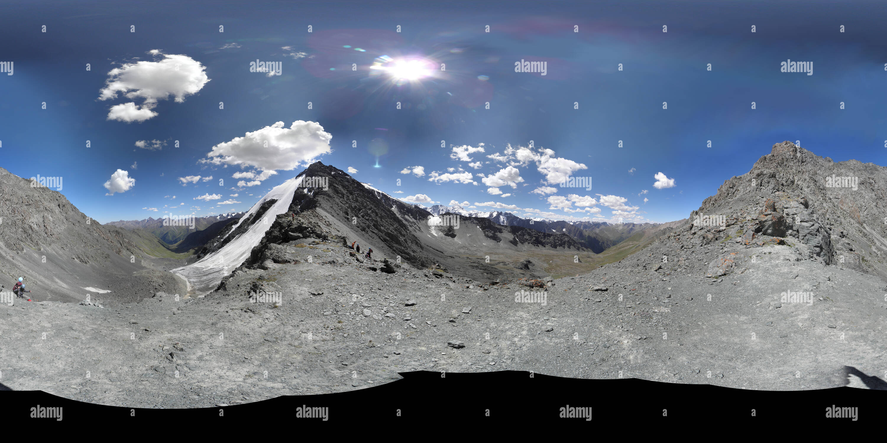 Visualizzazione panoramica a 360 gradi di In Kirghizistan, Tian Shan Centrale,Terskey, Archator, quota 3920m