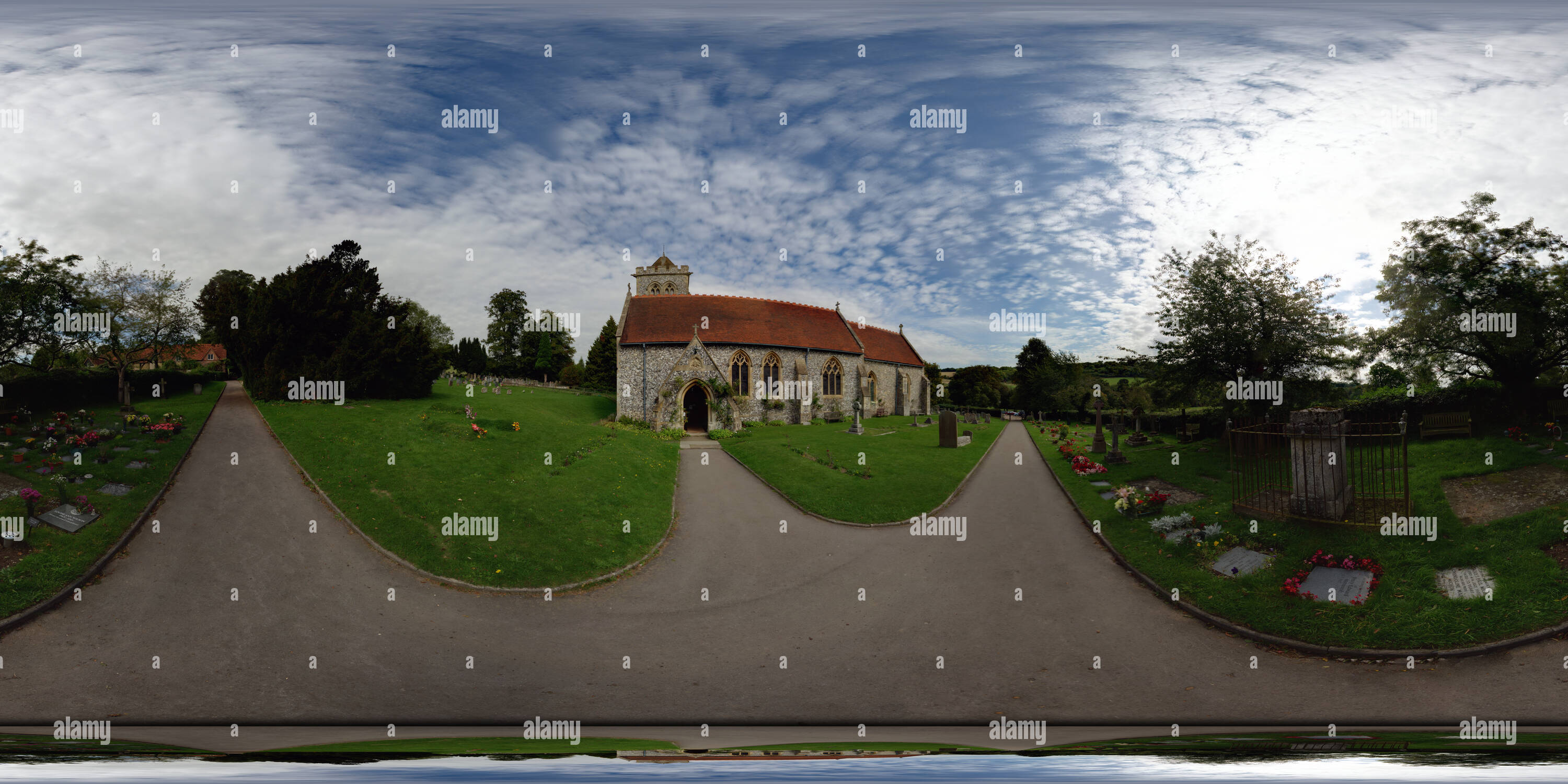 Visualizzazione panoramica a 360 gradi di Hughenden di San Michele e Tutti gli Angeli chiesa, Hughenden Valley, Chiltern Hills