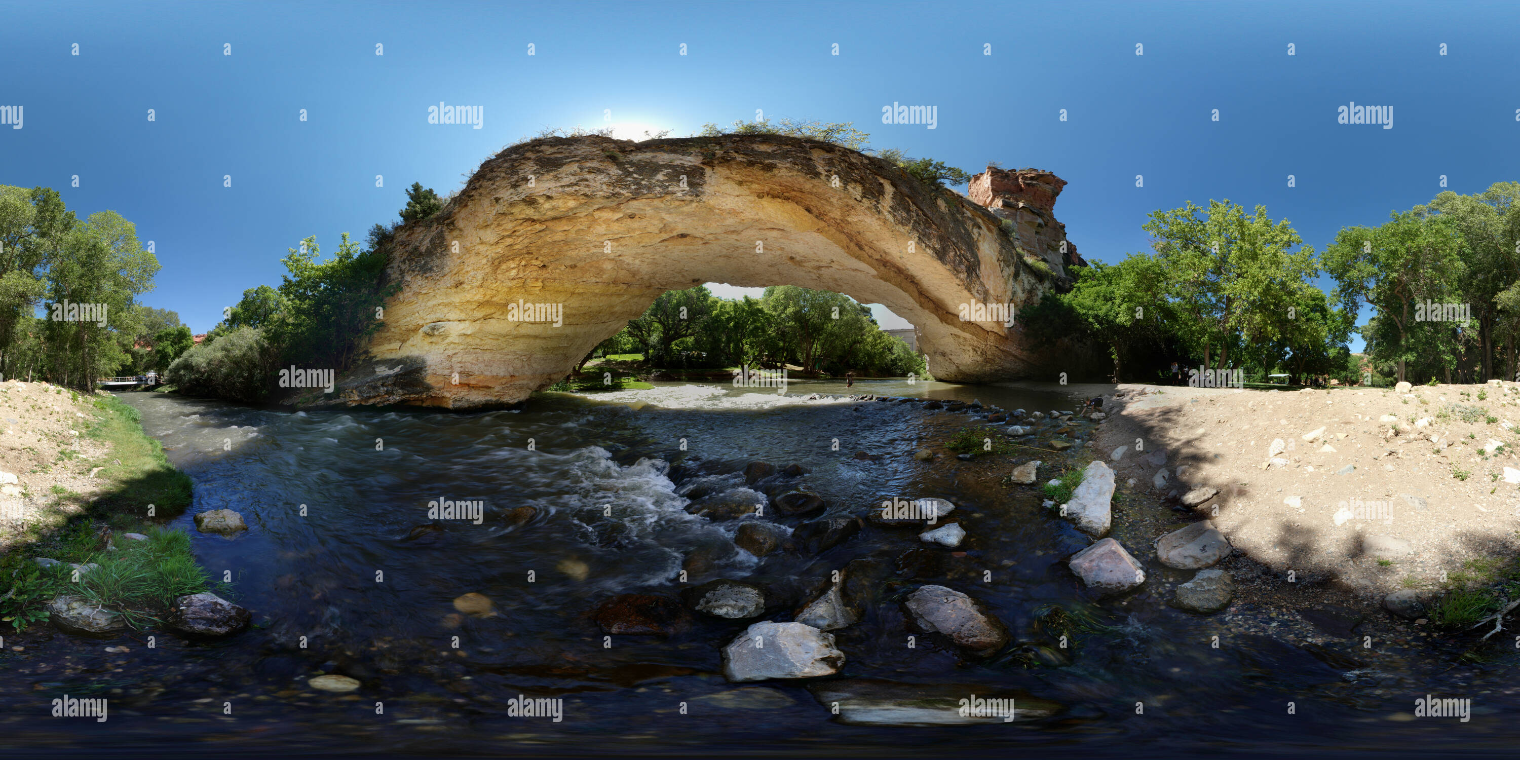 Visualizzazione panoramica a 360 gradi di Ayres ponte naturale, Converse County, Wyoming USA