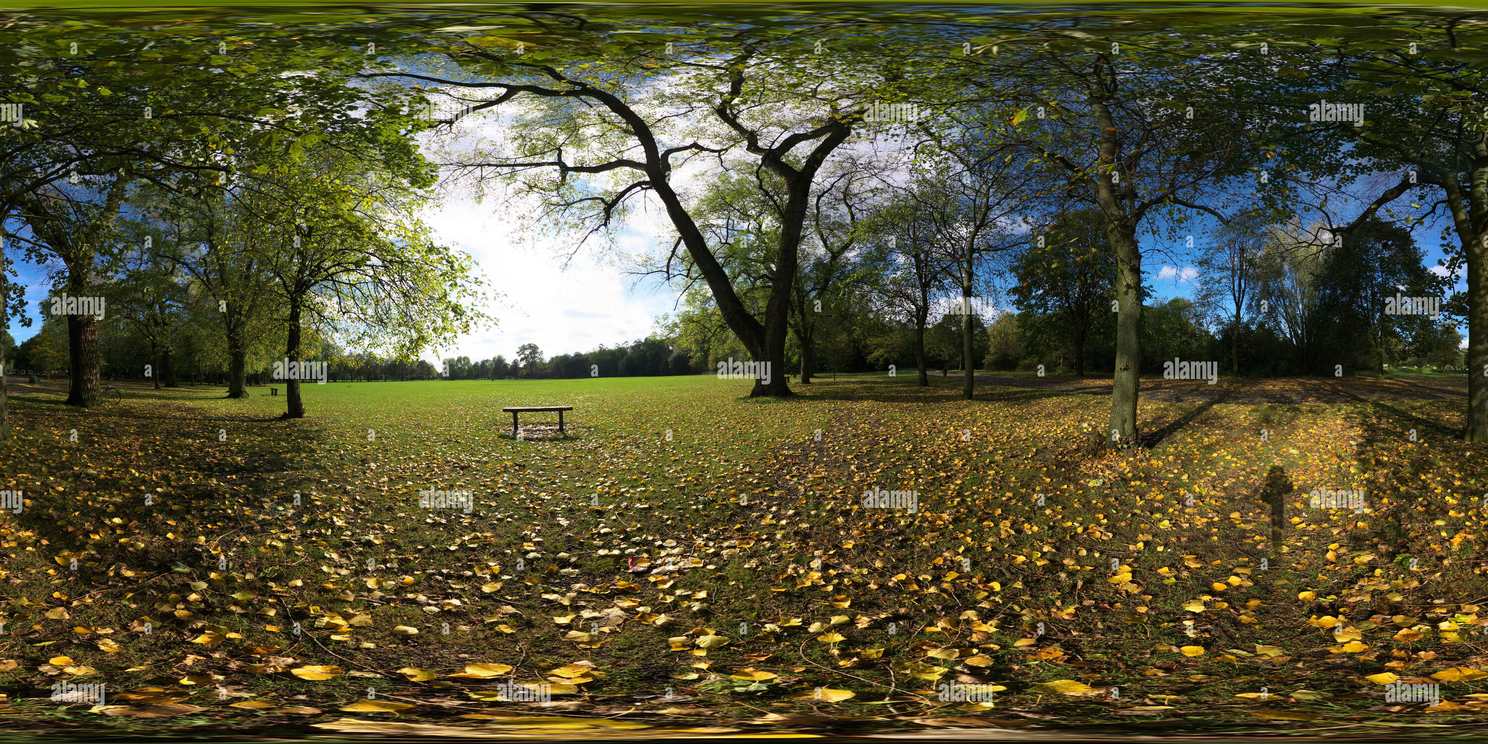 Visualizzazione panoramica a 360 gradi di Campo da Cricket in Alexandra Park, Whalley Range, Manchester REGNO UNITO