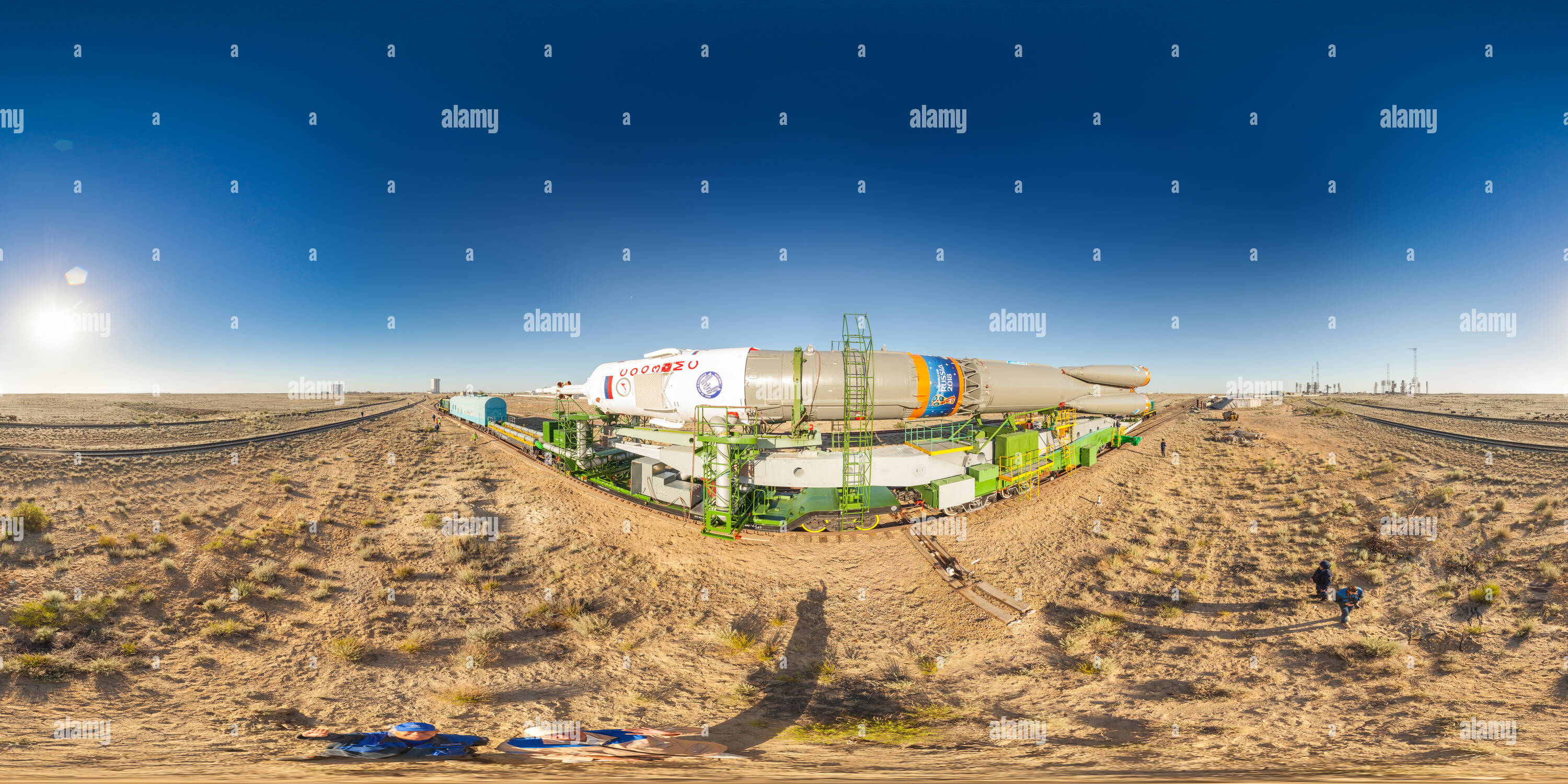 Visualizzazione panoramica a 360 gradi di Soyuz MS-09 laminato a launch pad