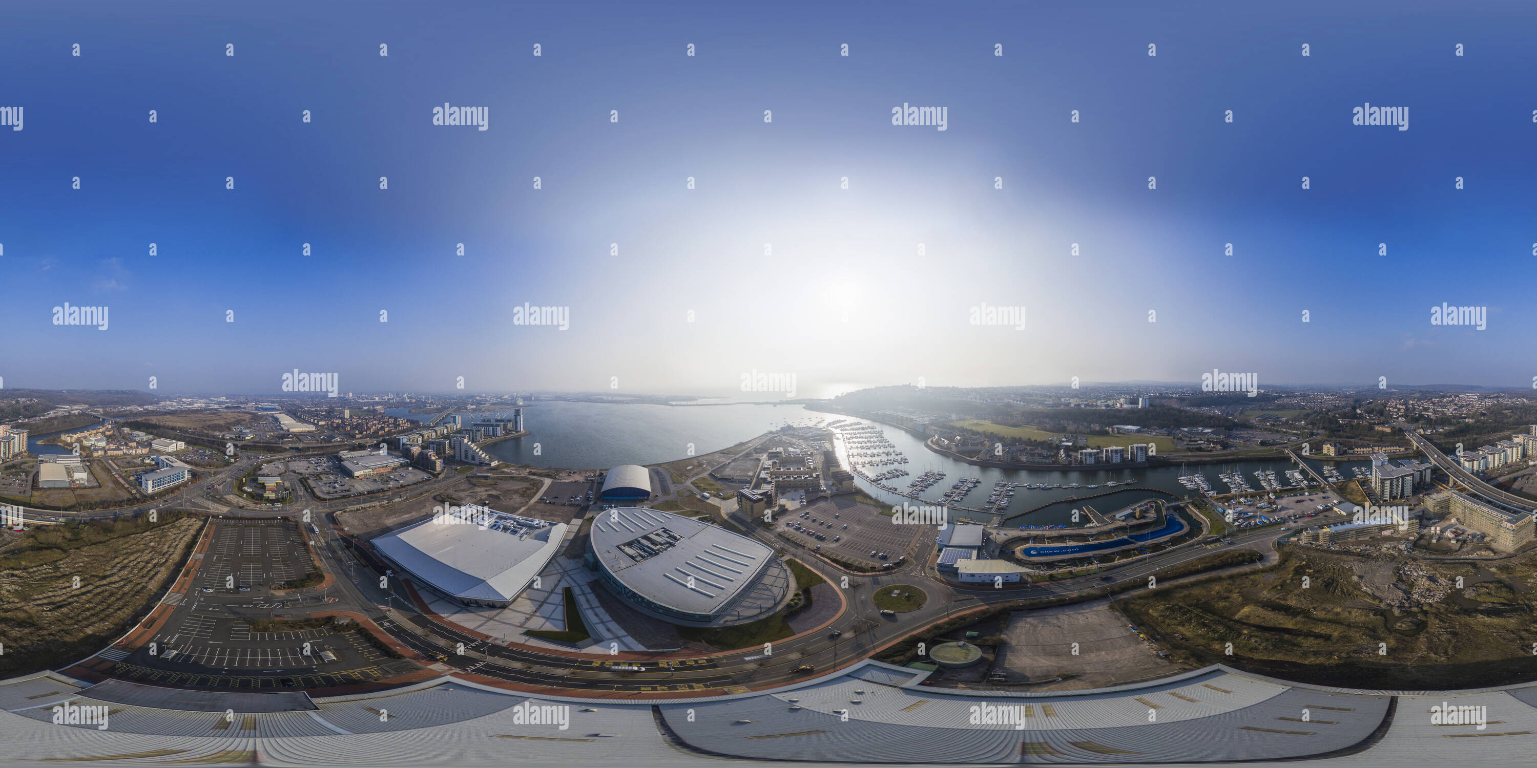 Visualizzazione panoramica a 360 gradi di Cardiff International Sports Village Panorama dell'antenna