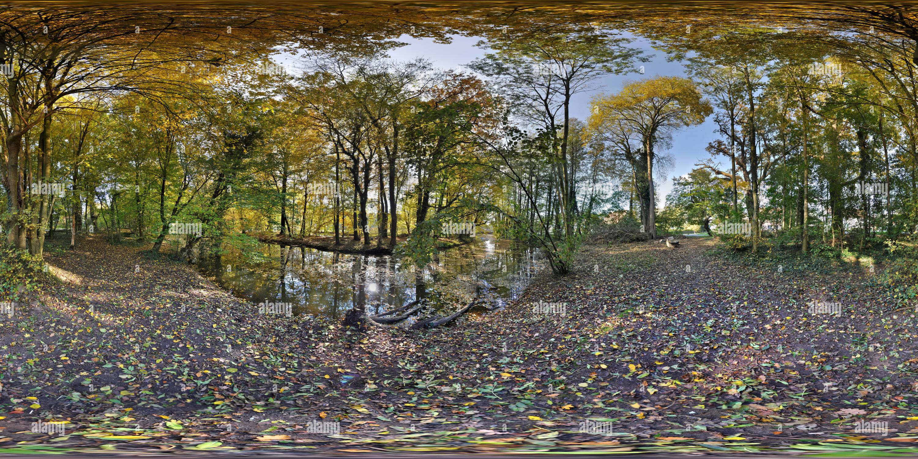 Visualizzazione panoramica a 360 gradi di Muehlbach Sythen im Herbst
